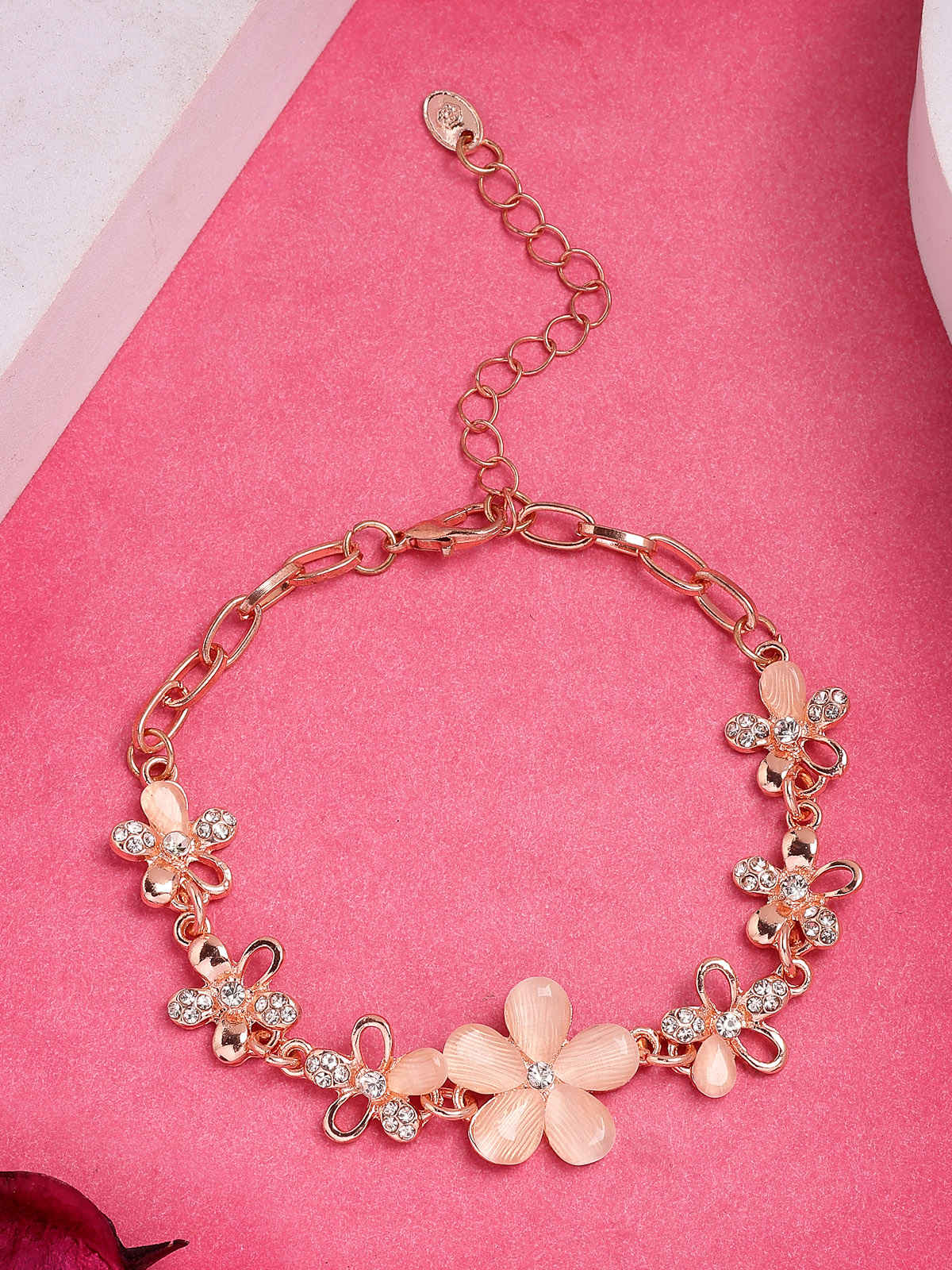 Scintillare By Sukkhi Flawless Rose Gold Plated Crystal Floral Bracelet Jewellery for Women