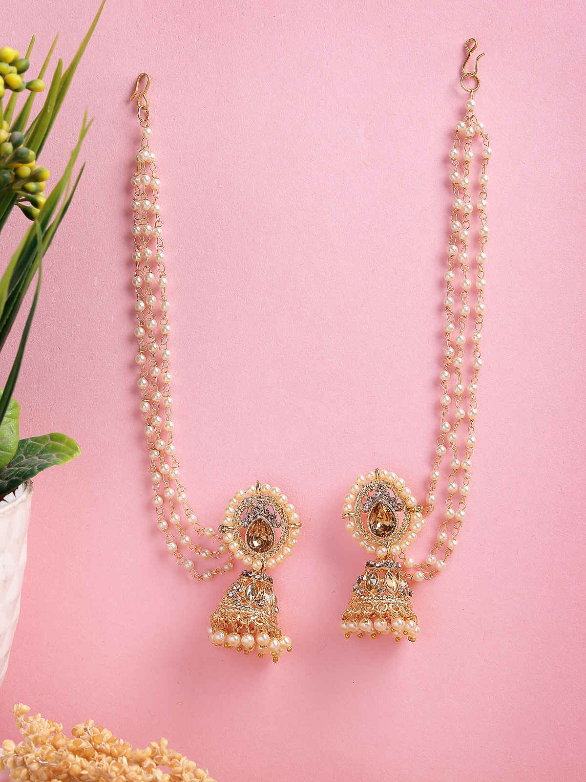 Sukkhi Gold Plated with Kundan Long Earchain with Jhumka/Jhumki Earring for Women | E107335