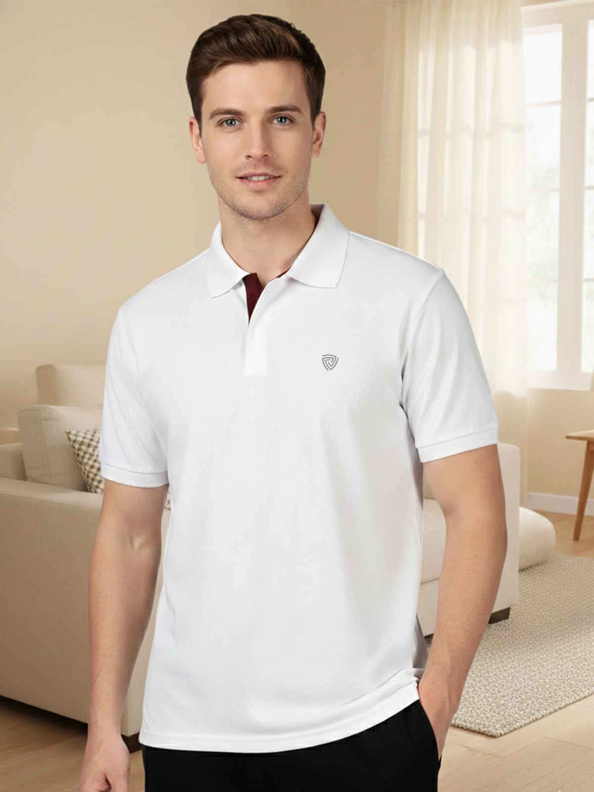 Lux Cozi Men's Solid Cotton Polo T-shirt | White - M