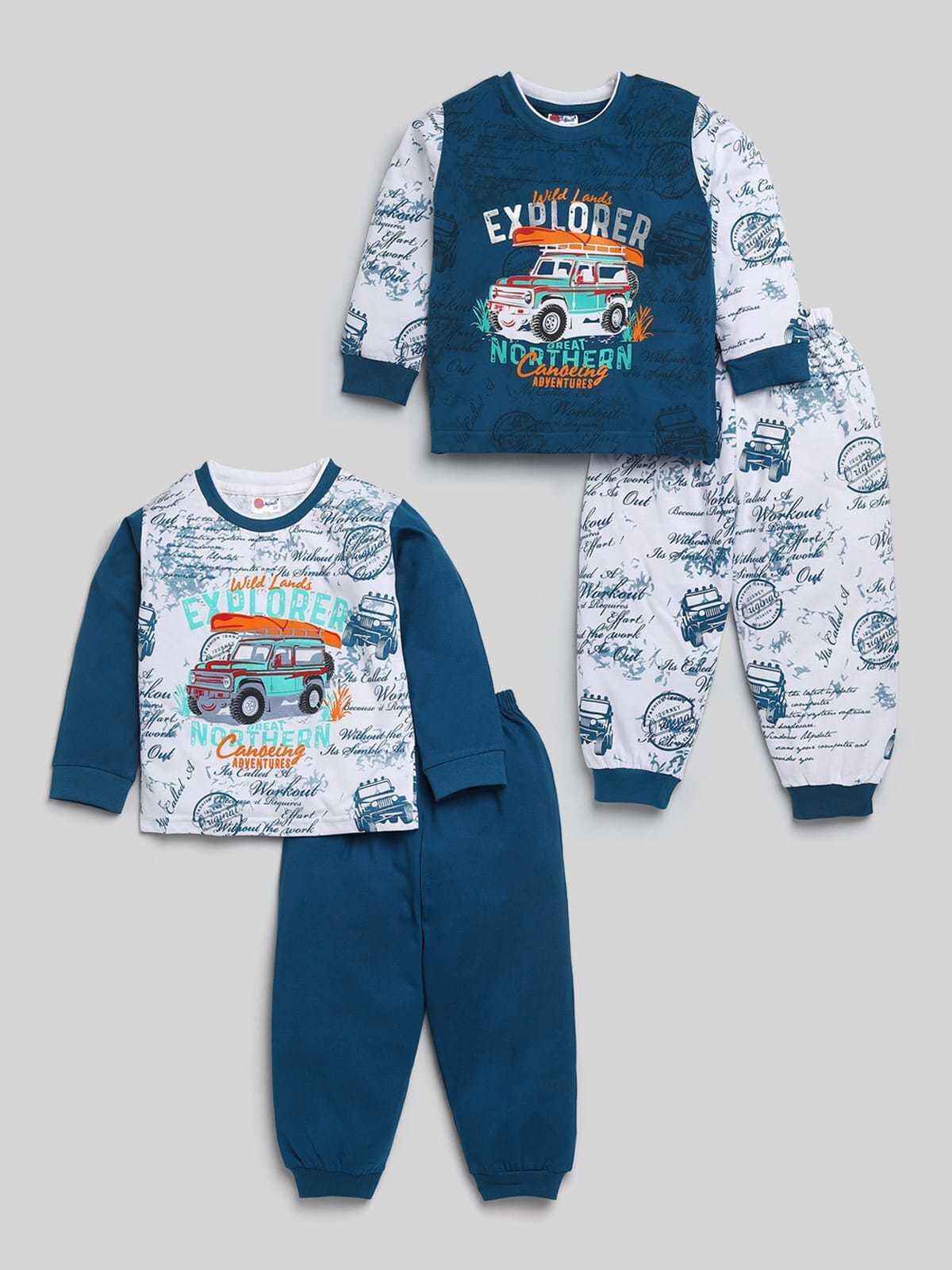 Mars Infiniti Infant 2 Full Sleeve Tshirts & 2 Full Pants | Navy | 6 - 12 Months