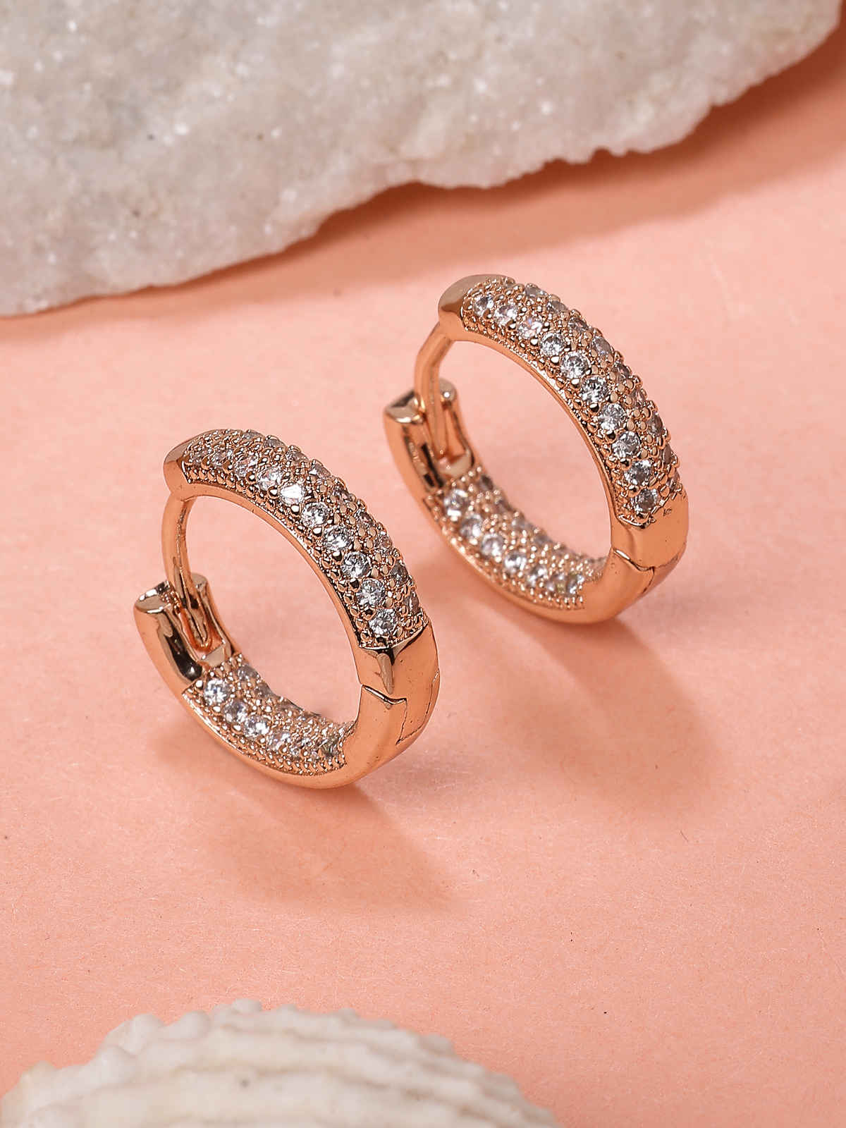 Scintillare By Sukkhi Rose Gold Plated Stylish Copper Zircon Hoop Bali Earrings For Women