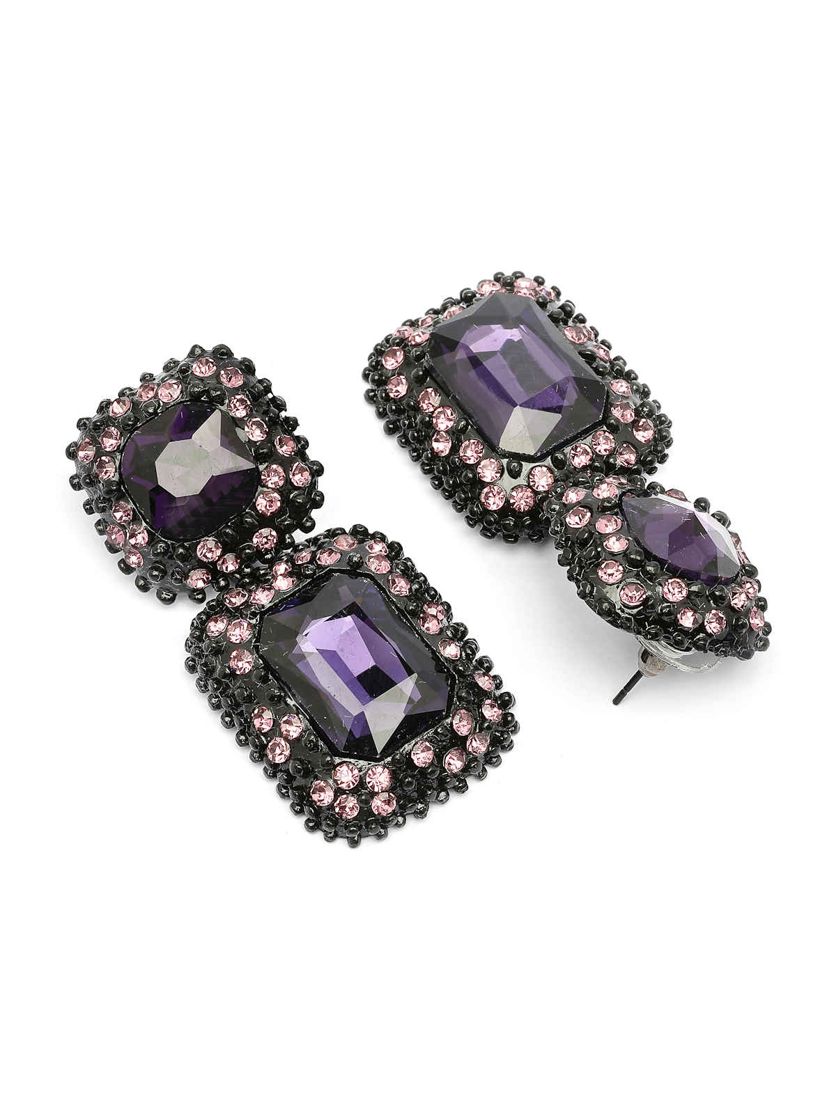 Scintillare By Sukkhi Glittering Square Shaped Crystal Purple Drop Dangle Earrings For Women