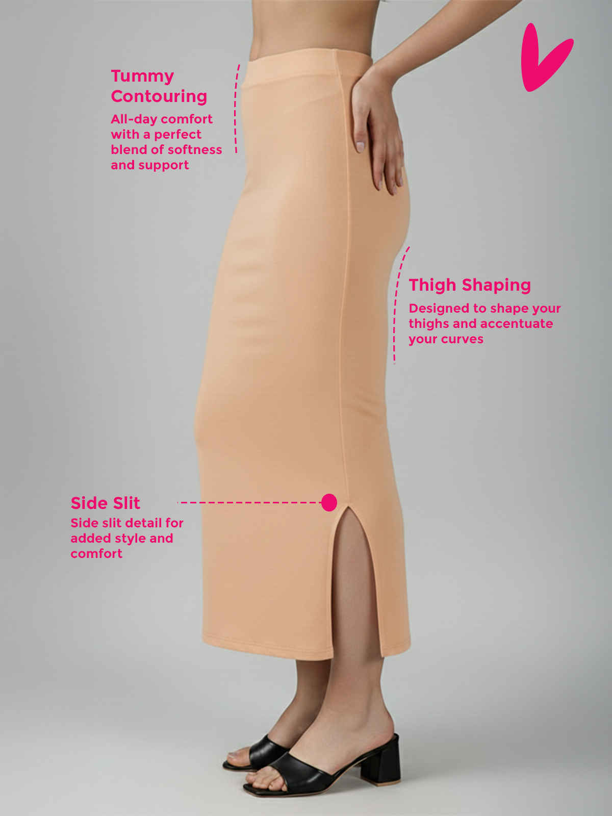 PYNK by Lux Cozi Women's Saree Shapewear | Flaunt Your Curves with Confidence | Skin | Free Size