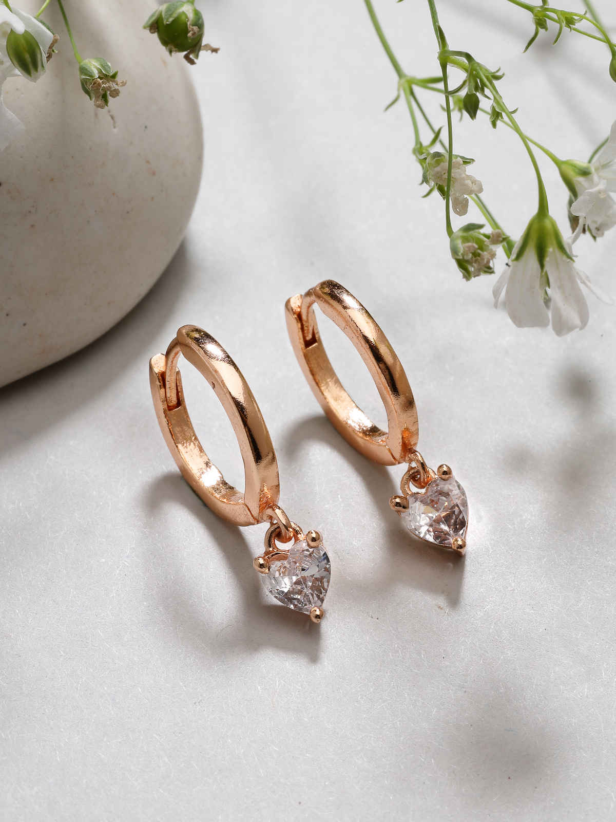 Scintillare By Sukkhi Rose Gold Plated Austrian Zirconium Drop Hoop Style Earrings For Women