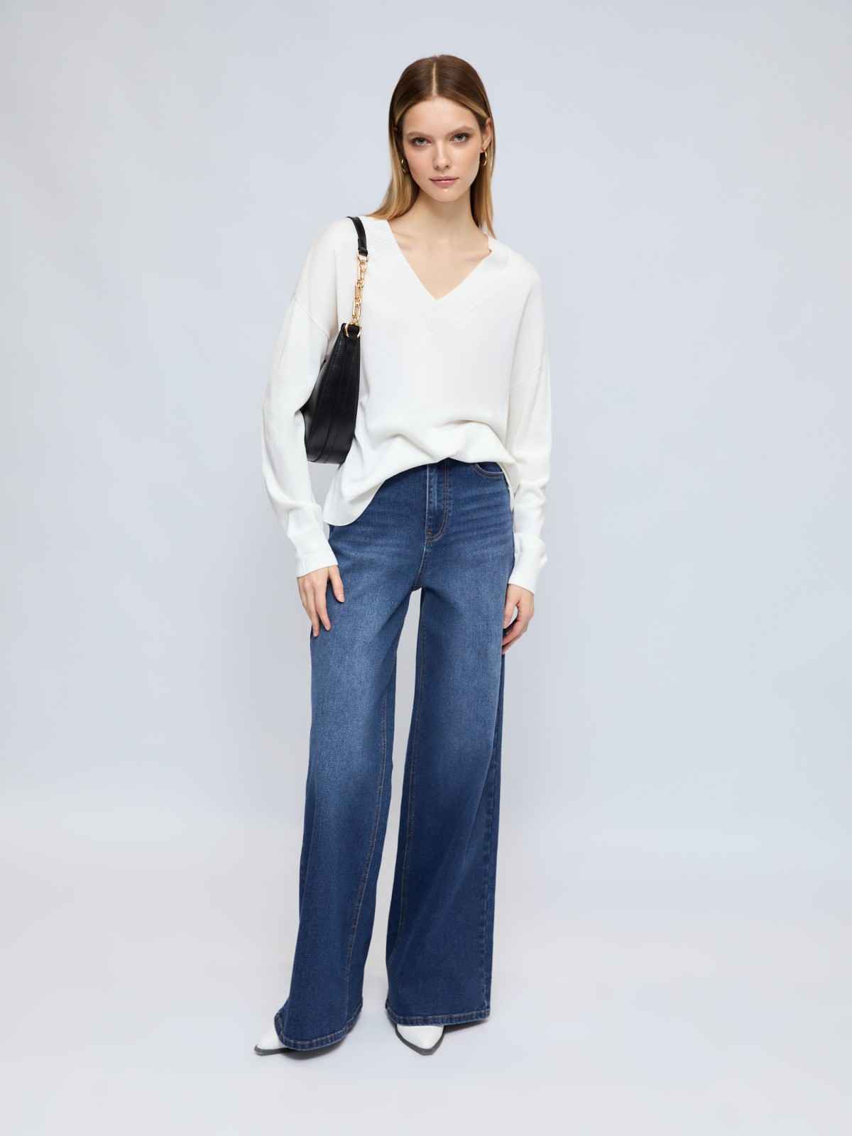 Aadvi Fashion Women's Baggy Fit Heavy Fade Wide Leg Jeans | Dark Blue | 28
