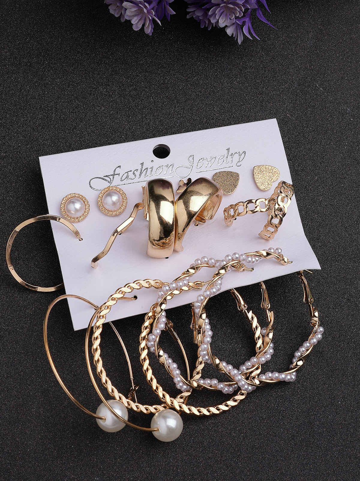 Scintillare By Sukkhi Gold Plated Multi Shaped Diamond & Pearls Studs Hoop Combo Earrings For Women