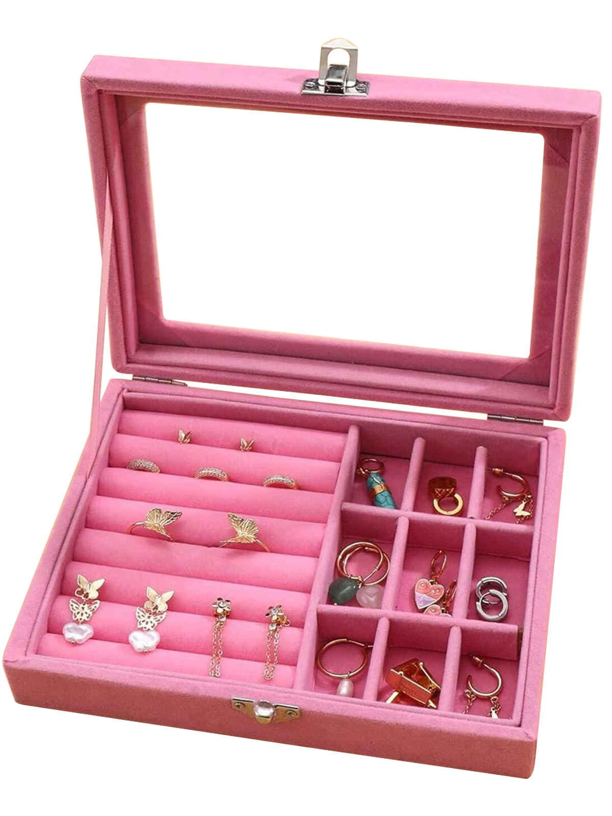 Scintillare By Sukkhi Jewellery Box Jewellery Organiser Velvet Clear Lid Jewelry Organiser|JB107112