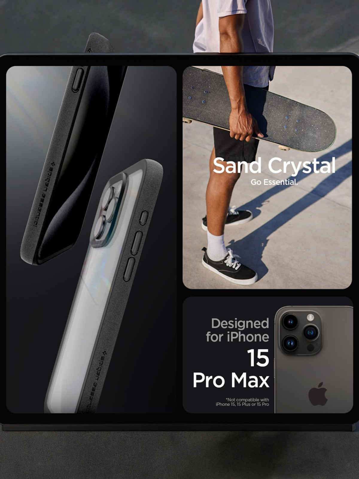 Spigen Essential Sand Crystal Back Cover Case for iPhone 15 Pro Max(TPU +Poly Carbonate|Matte Black)