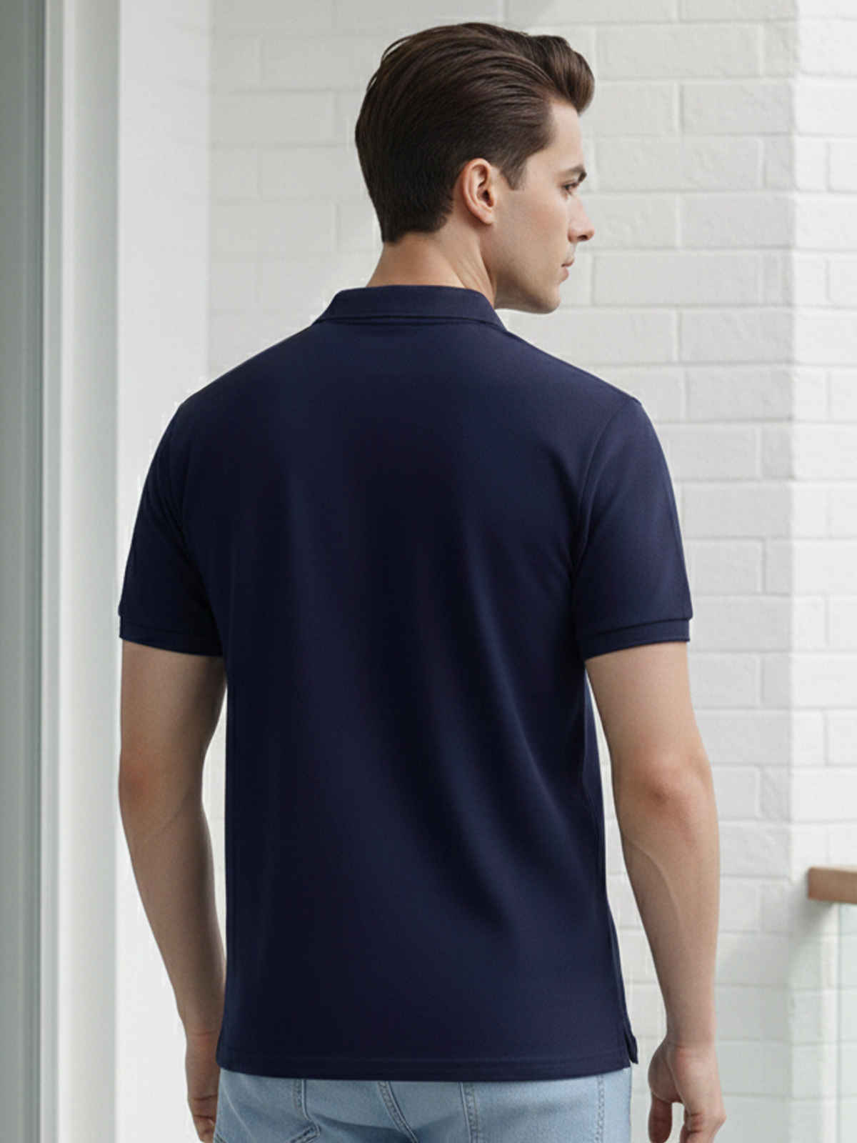 Lux Cozi Men's Solid Cotton Polo T-shirt | Ink Blue - M