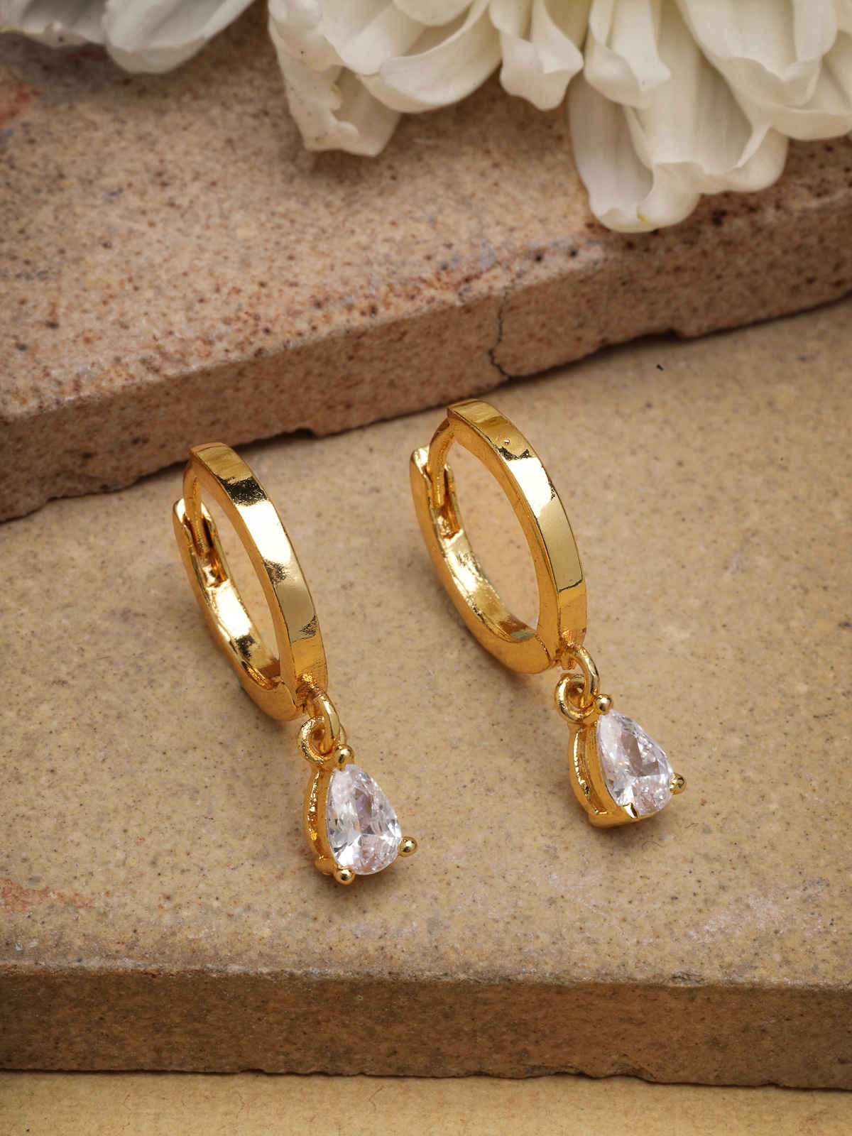 Scintillare By Sukkhi Solitaire Diamond Clip On Austrian Zirconium Drop Hoop Earrings For Women