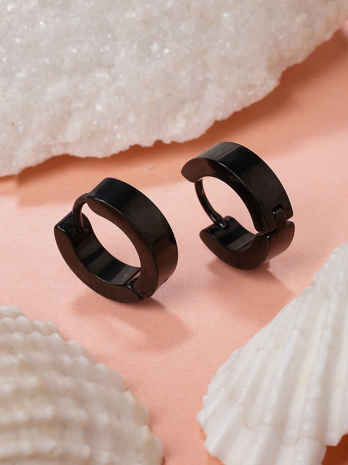 Scintillare By Sukkhi Stainless Steel Black Hoop Bali Earring for Men & Boys