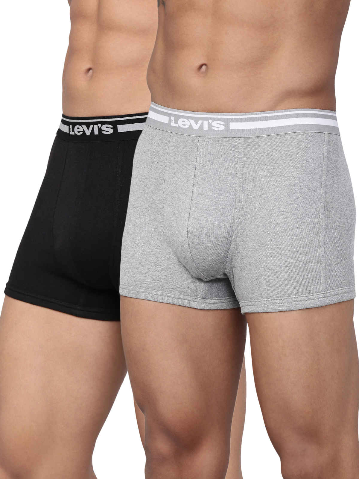 Levi's 003 Men's Comfort Trunk | Contoured Double Pouch | Pack of 2 | Lt. Grey Mel,Black | M
