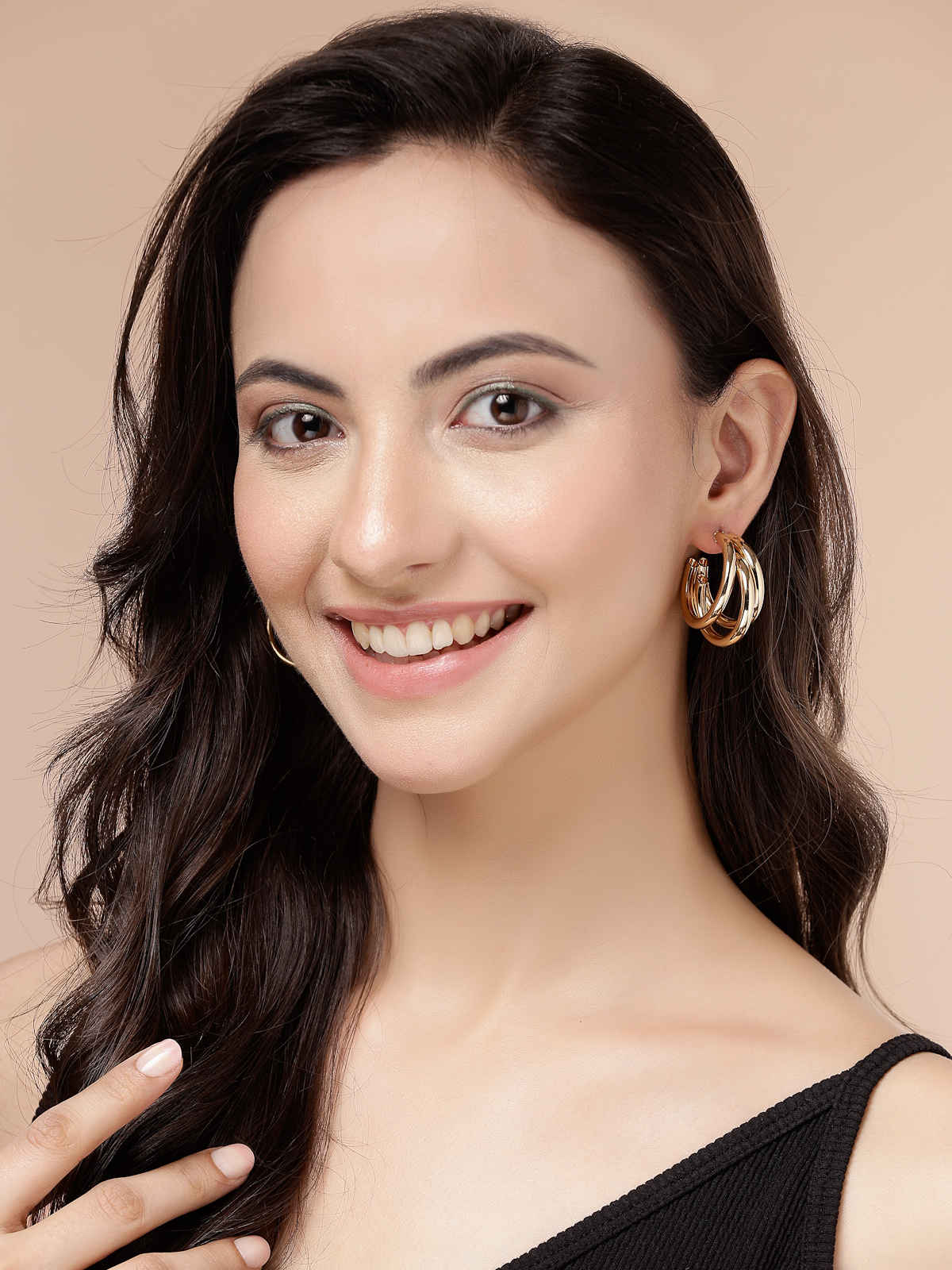 Scintillare By Sukkhi Fashionable Gold Plated Half Hoop Twisted Layered Hoop Earrings for Women