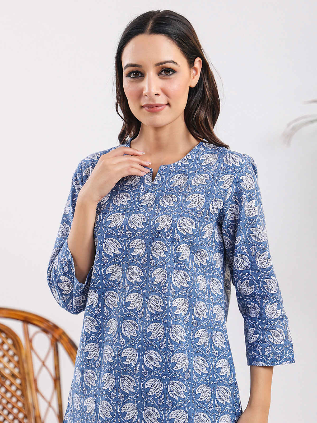 Sanskrutihomes Printed Pure Cotton Night Suit | Blue - S