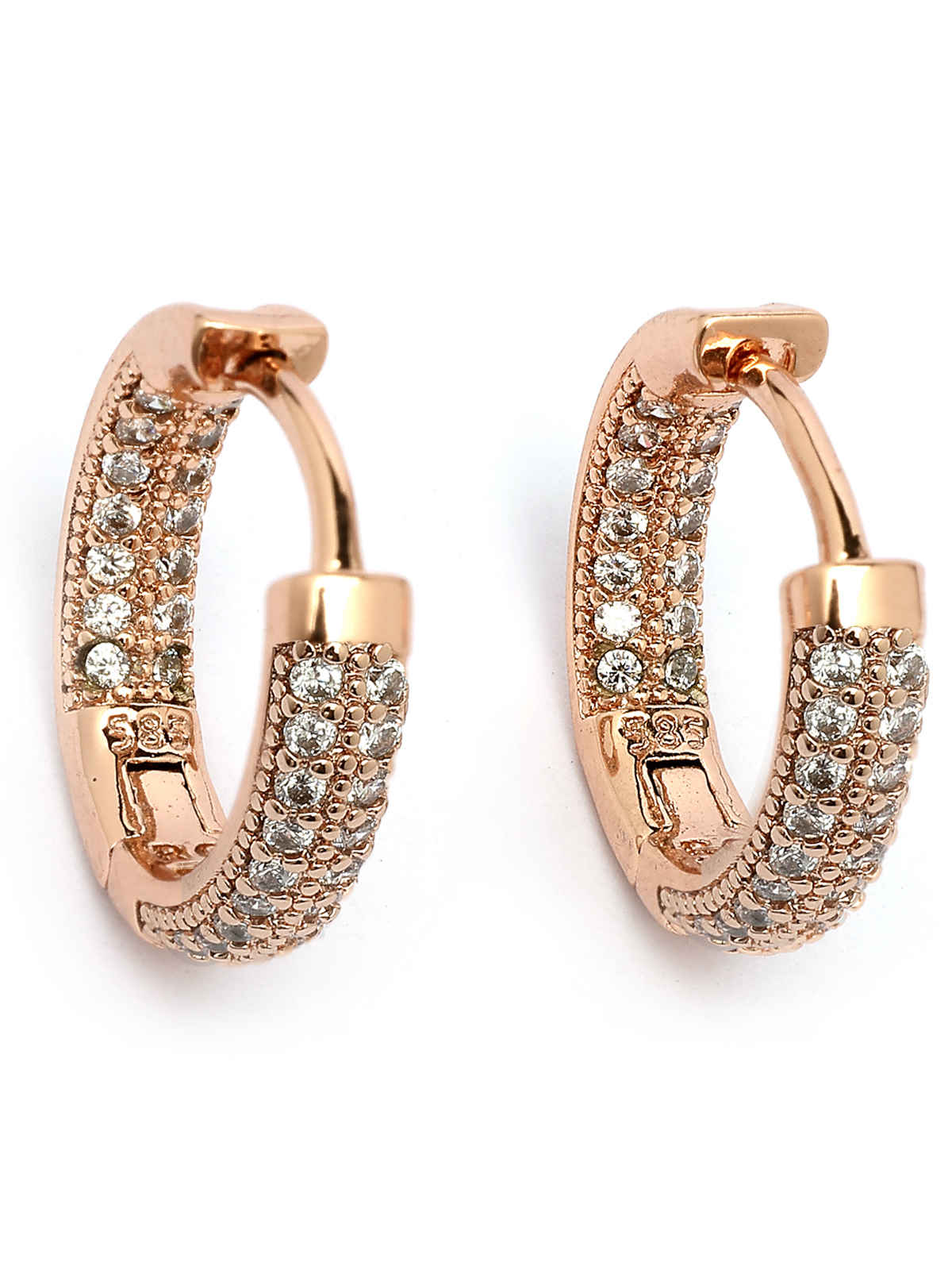 Scintillare By Sukkhi Rose Gold Plated Stylish Copper Zircon Hoop Bali Earrings For Women