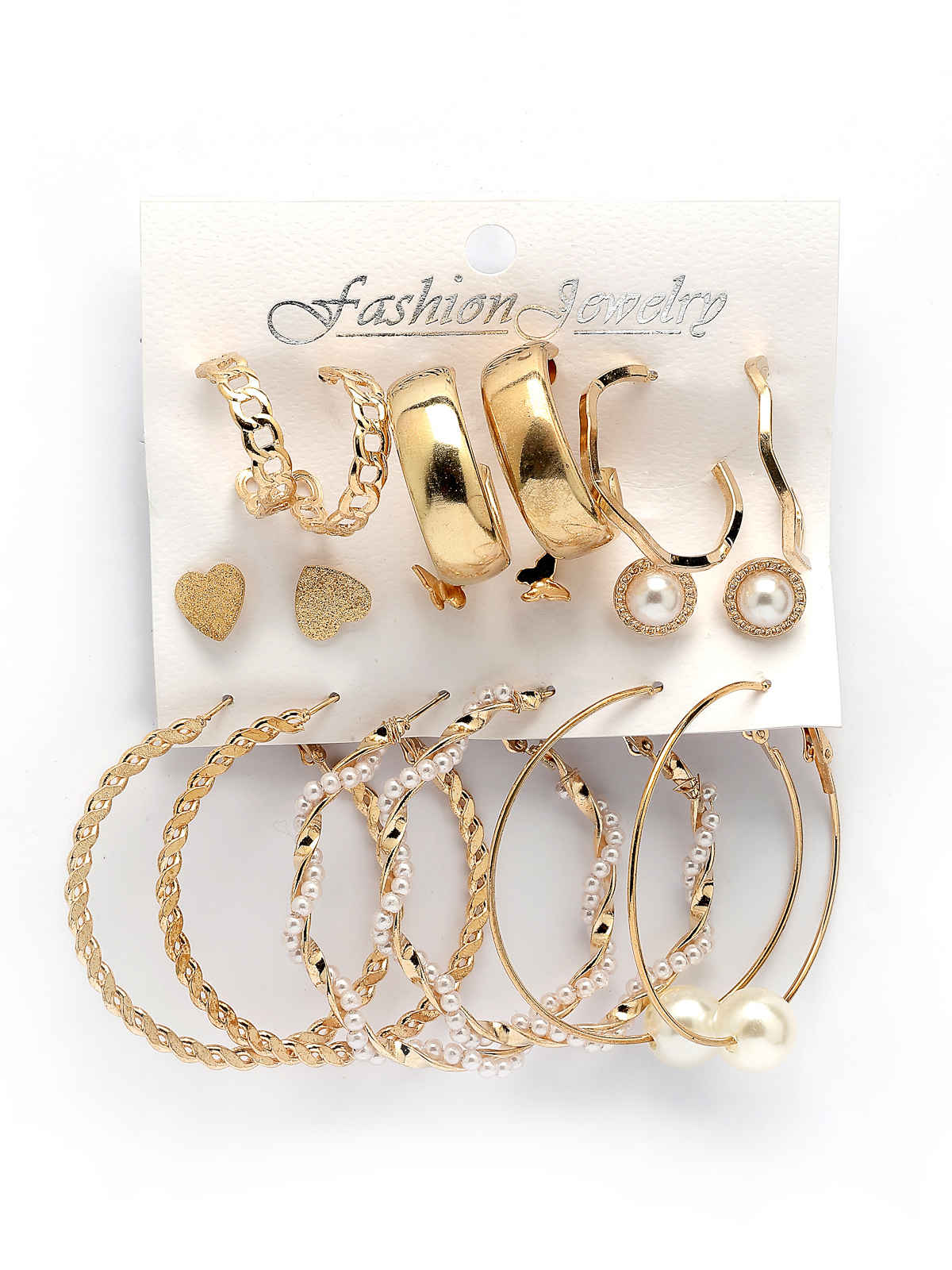 Scintillare By Sukkhi Gold Plated Multi Shaped Diamond & Pearls Studs Hoop Combo Earrings For Women