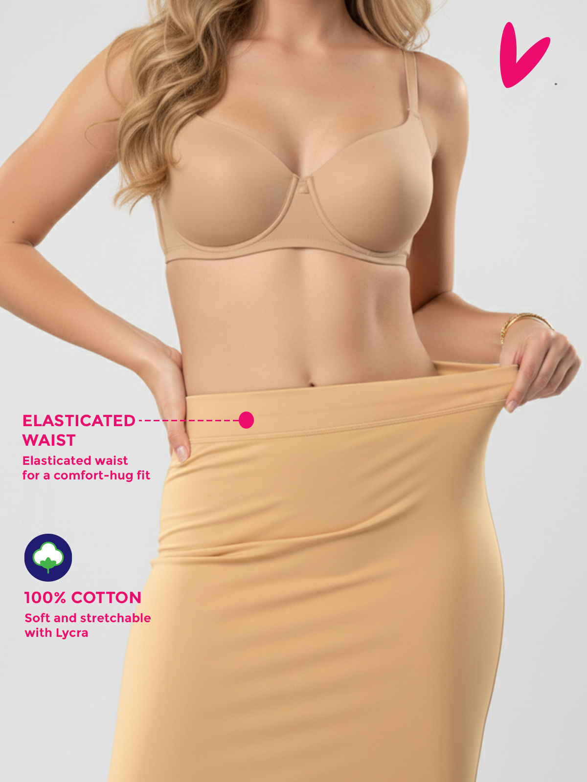 PYNK by Lux Cozi Women's Saree Shapewear | Flaunt Your Curves with Confidence | Beige | Free Size