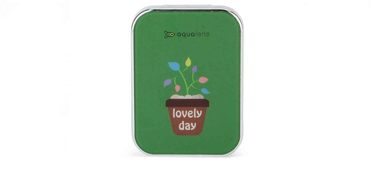 Aqualens Contact Lens Designer Case - Love Day Green | Rectangular