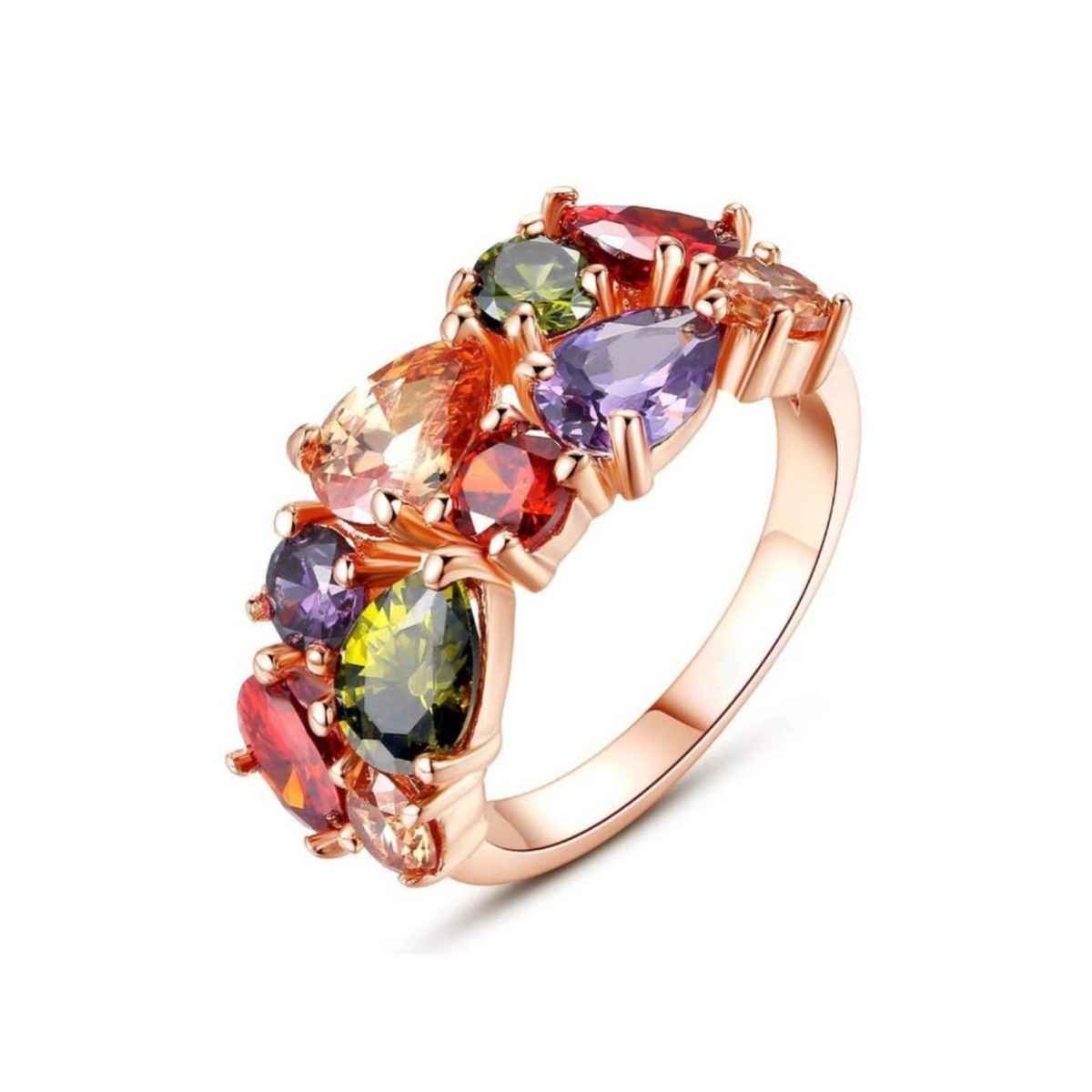 YouBella Rose Gold Plated Solitaire AAA Multicolor Crystal Ring for Women & Girls (YBRG - 20033)