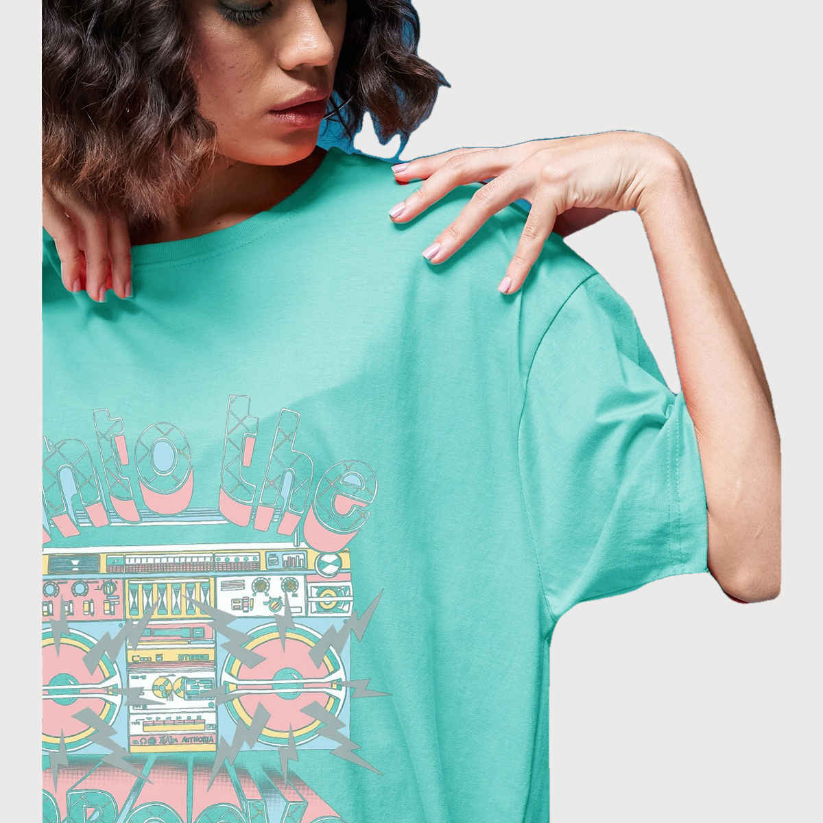 Smartees Women's Oversize Printed T-shirt | WW - 2043 | Sea Green - M