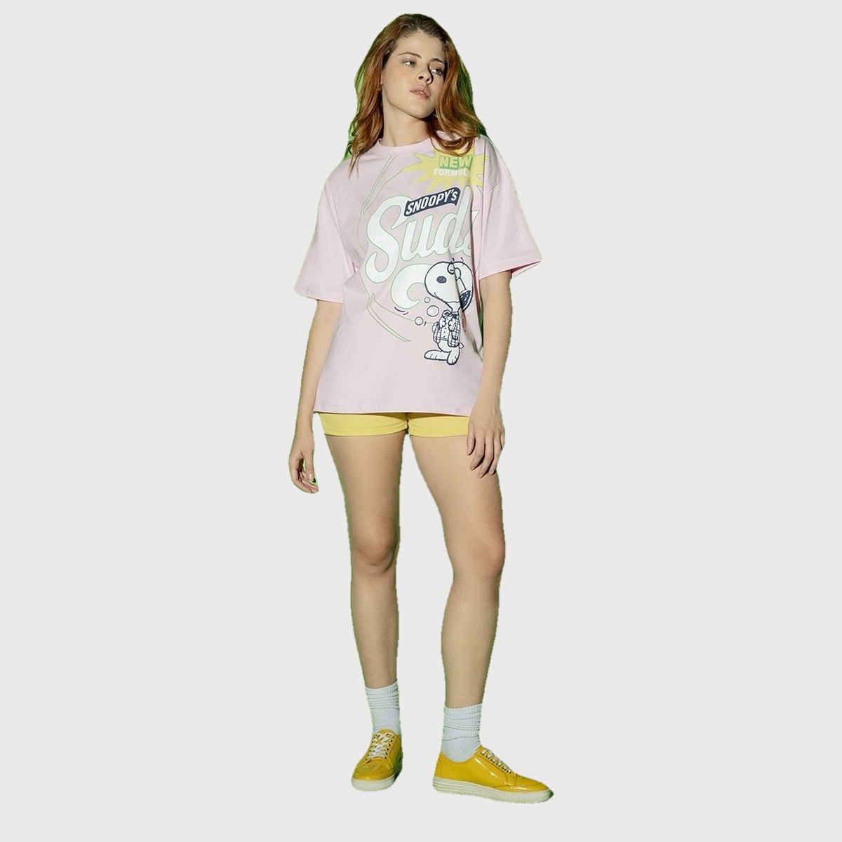 Bewakoof Women's Peanuts Suds Graphic Printed Oversized T-shirt | Pink - XL