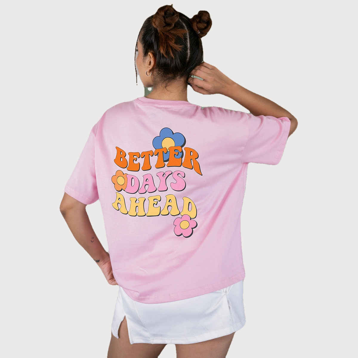 Bonorganik Women's Generic Oversize Front And Back Print T-Shirt | Bon12132 | Pink | M