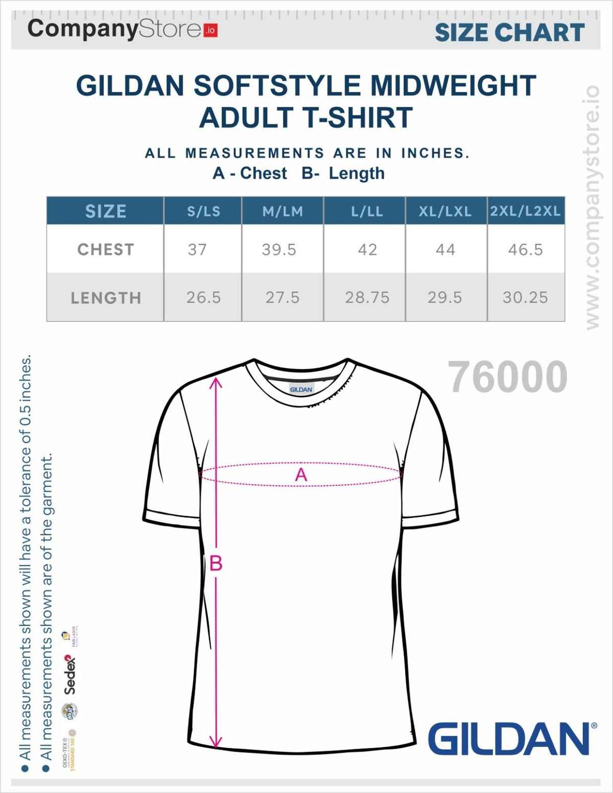 76000 Softstyle Midweight Adult T-Shirt S | | L