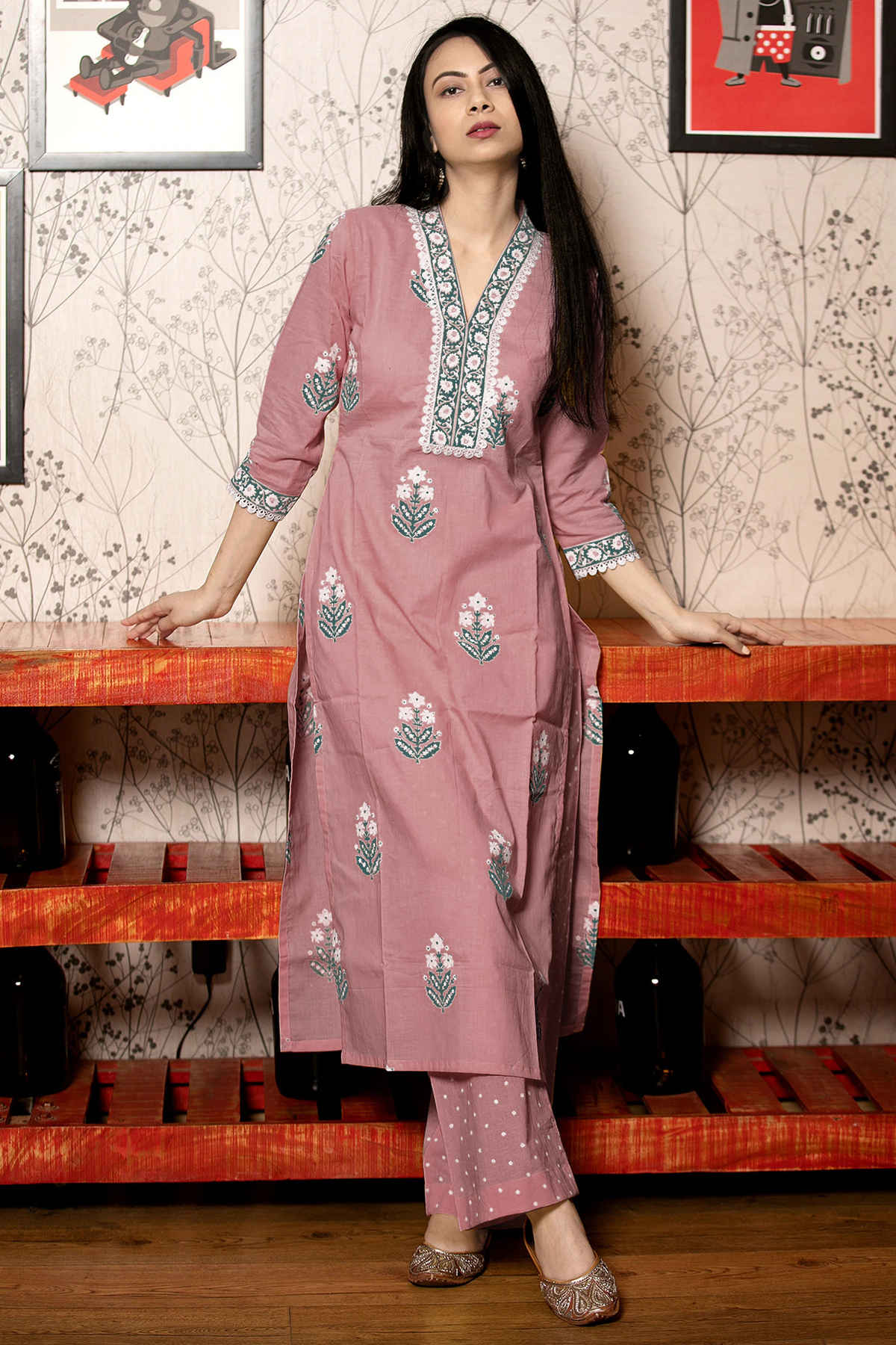 GoSriKi Women's Rayon Blend Straight Printed Kurta with Pant & Dupatta | BELAGAVI | Purple - M
