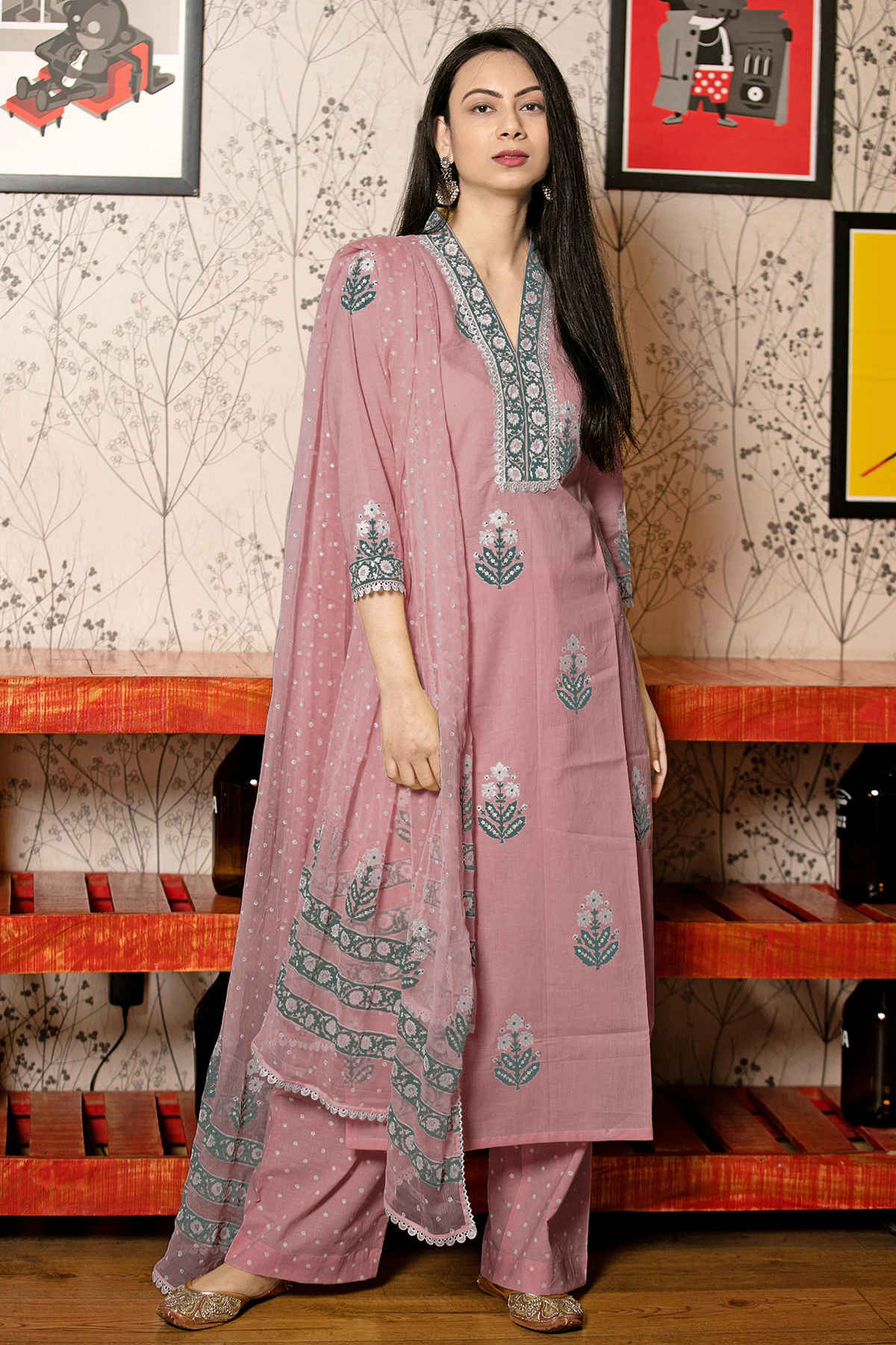 GoSriKi Women's Rayon Blend Straight Printed Kurta with Pant & Dupatta | BELAGAVI | Purple - S