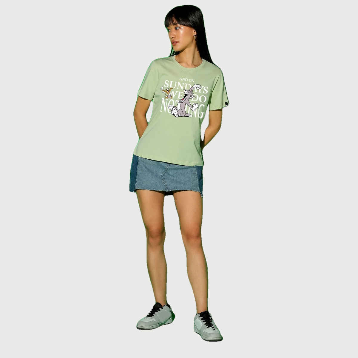 Bewakoof Women's Sundays We Do Nothing Graphic Printed T-shirt | Green - L