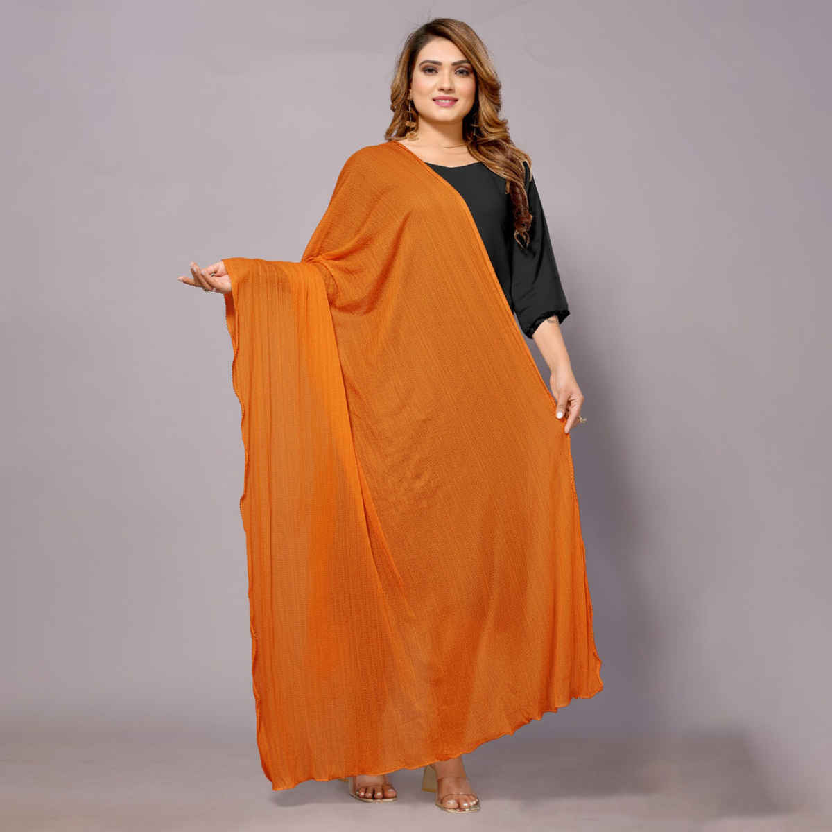 Fabflick Elegant Lycra Solid Dupatta for Women with Moti Embellished Border | Orange