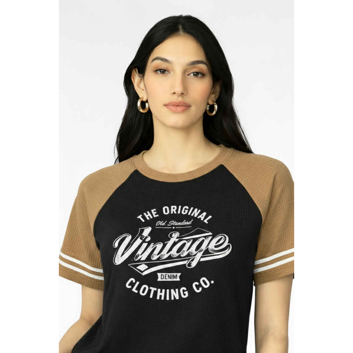 Try This Women's HF Sleeve Graphic Print Round Neck Tshirt | Black & Brown | M