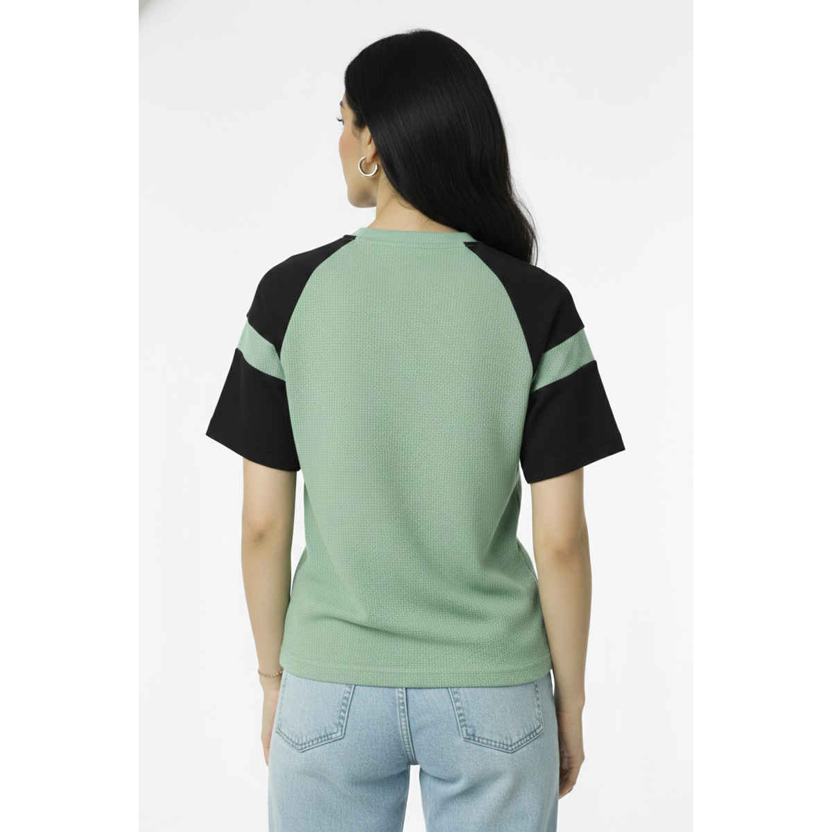 Try This Women's HF Sleeve Typographic Print Round Neck Tshirt | Light Green | M