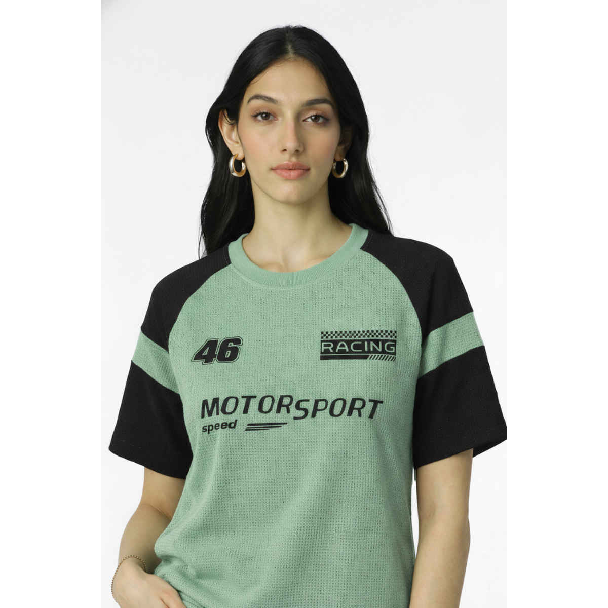 Try This Women's HF Sleeve Typographic Print Round Neck Tshirt | Light Green | M