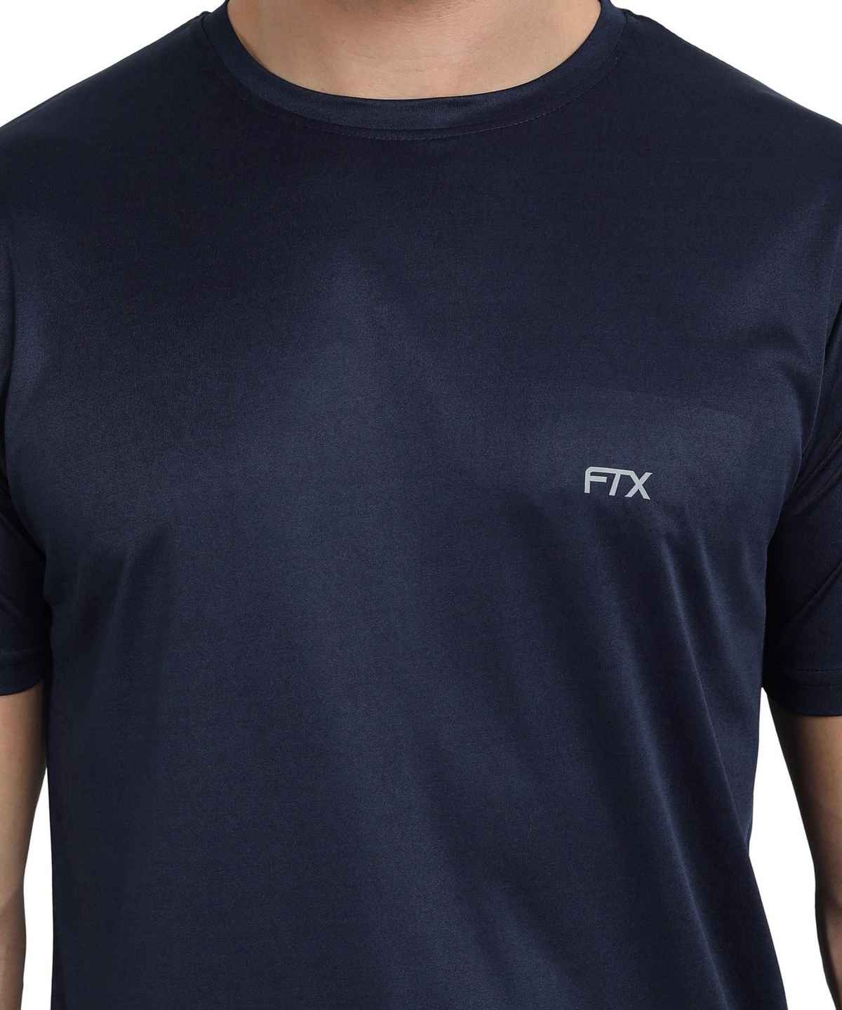 Ftx Men's Solid Round Neck Polyester Half Sleeve Casual T-shirt | Navy | S