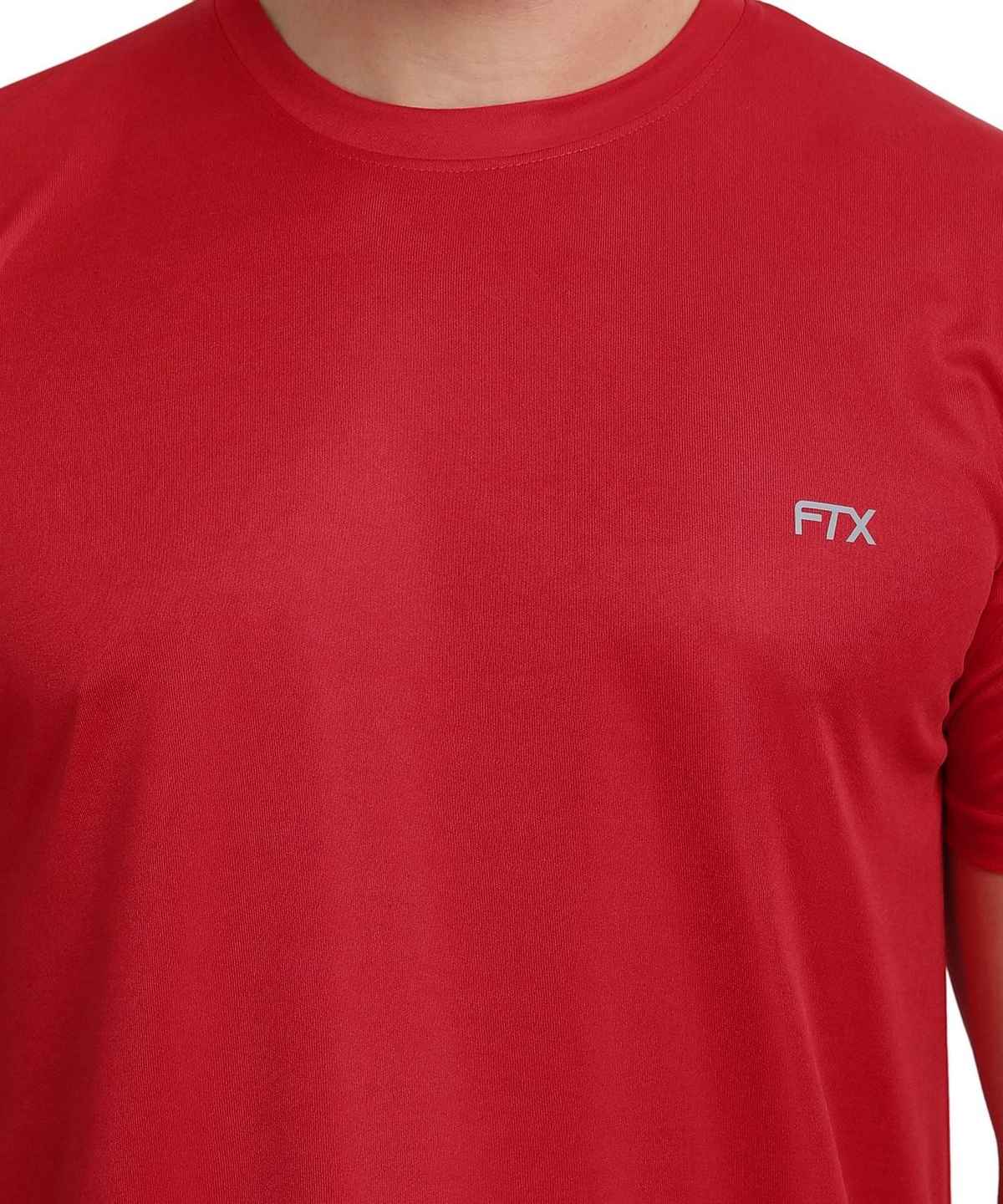 Ftx Men's Solid Round Neck Polyester Half Sleeve Casual T-shirt | Red | S