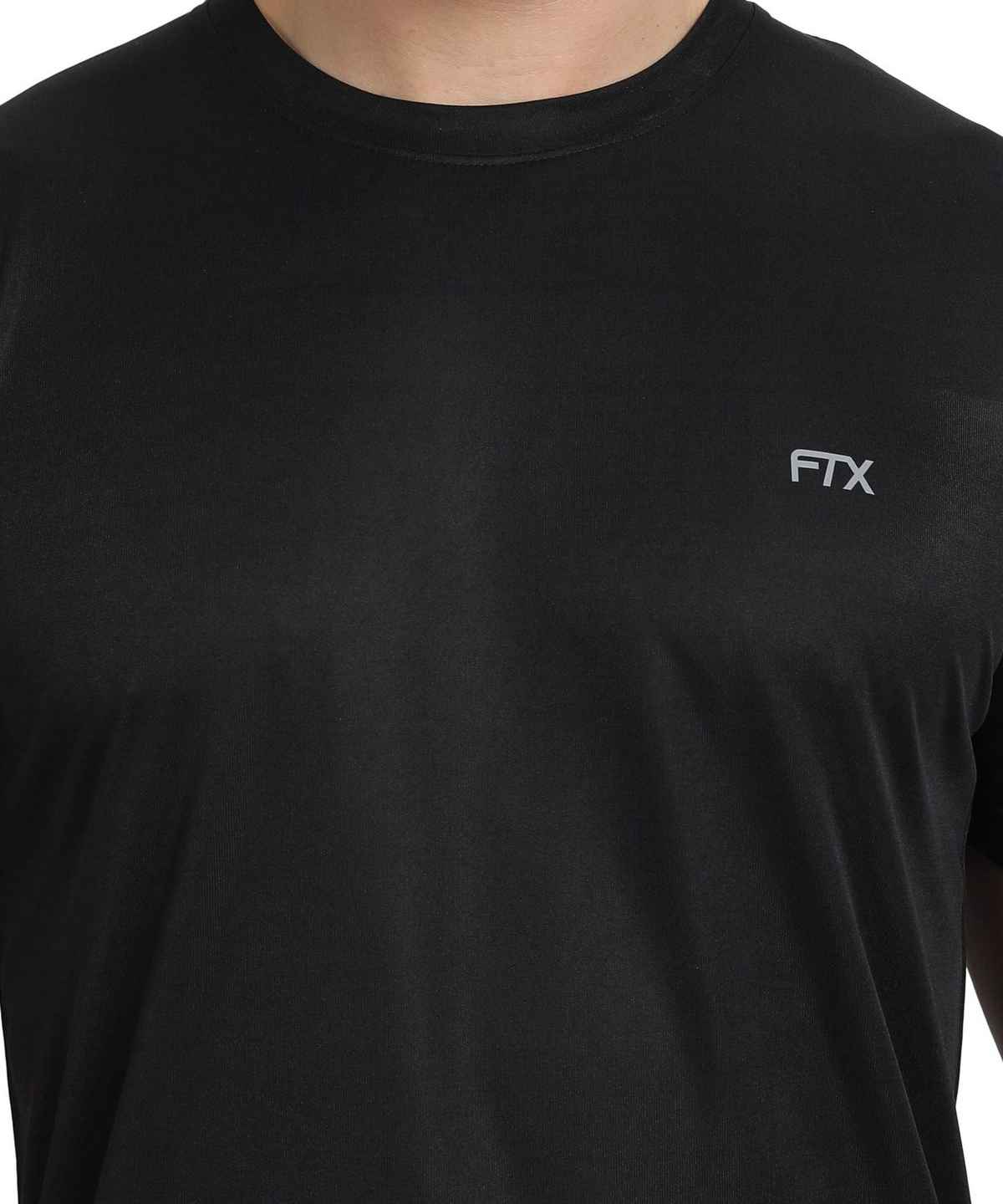 Ftx Men's Solid Round Neck Polyester Half Sleeve Casual T-shirt | Black | M