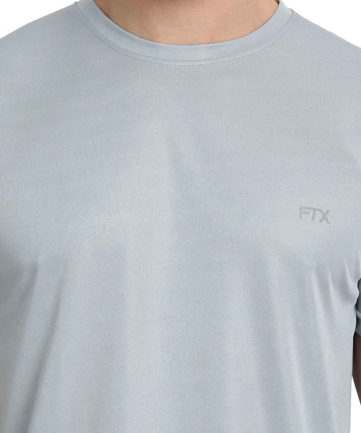 Ftx Men's Solid Round Neck Polyester Half Sleeve Casual T-shirt | Light Grey | M