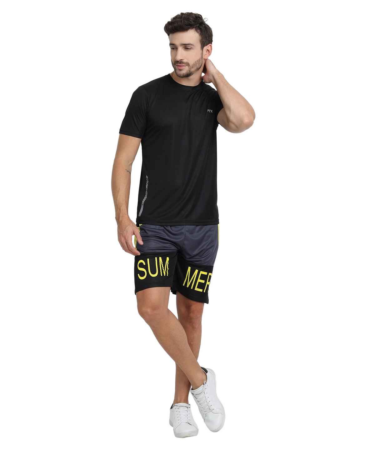 Ftx Men's Solid Round Neck Polyester Half Sleeve Casual T-shirt | Black | M