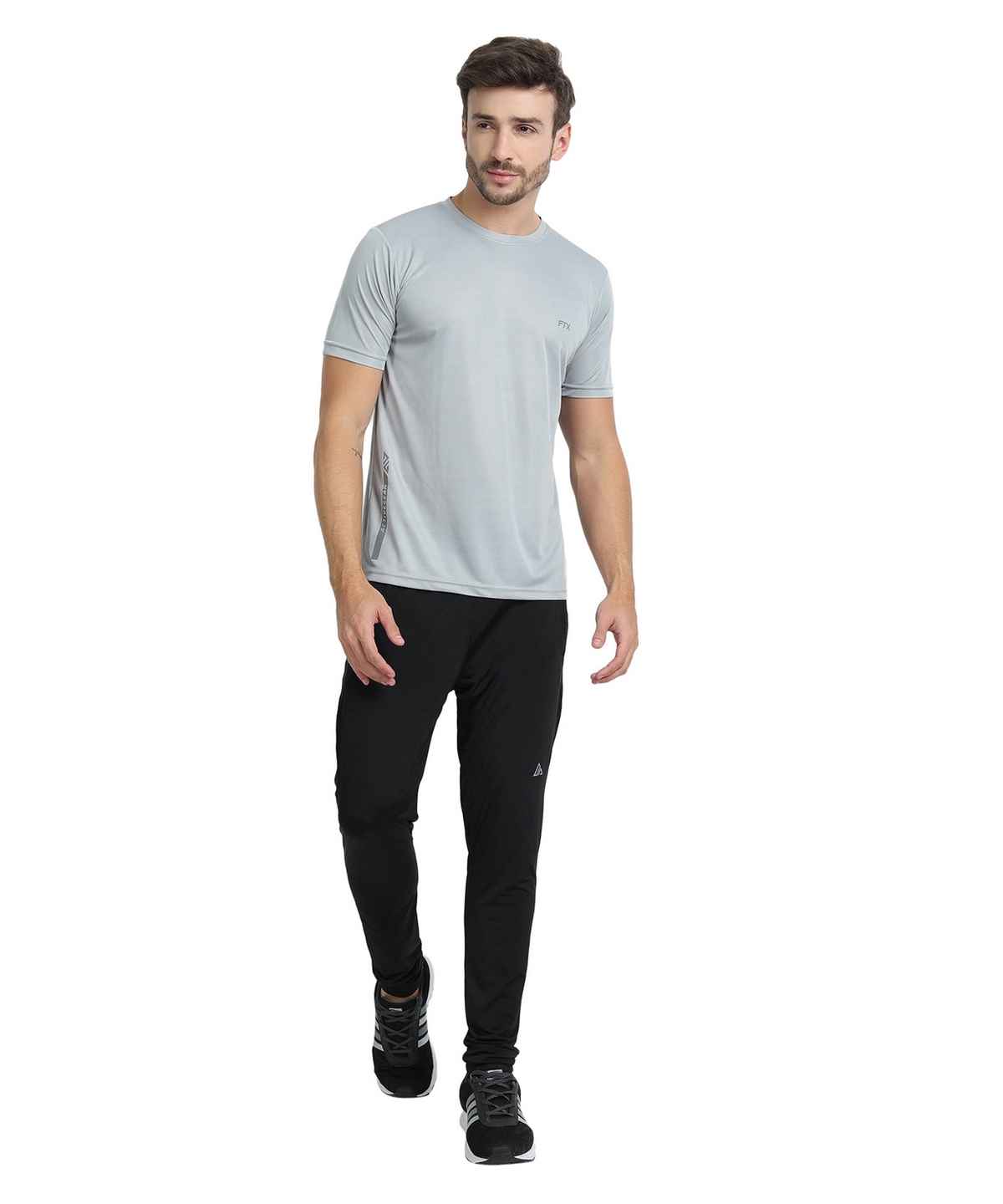 Ftx Men's Solid Round Neck Polyester Half Sleeve Casual T-shirt | Light Grey | S