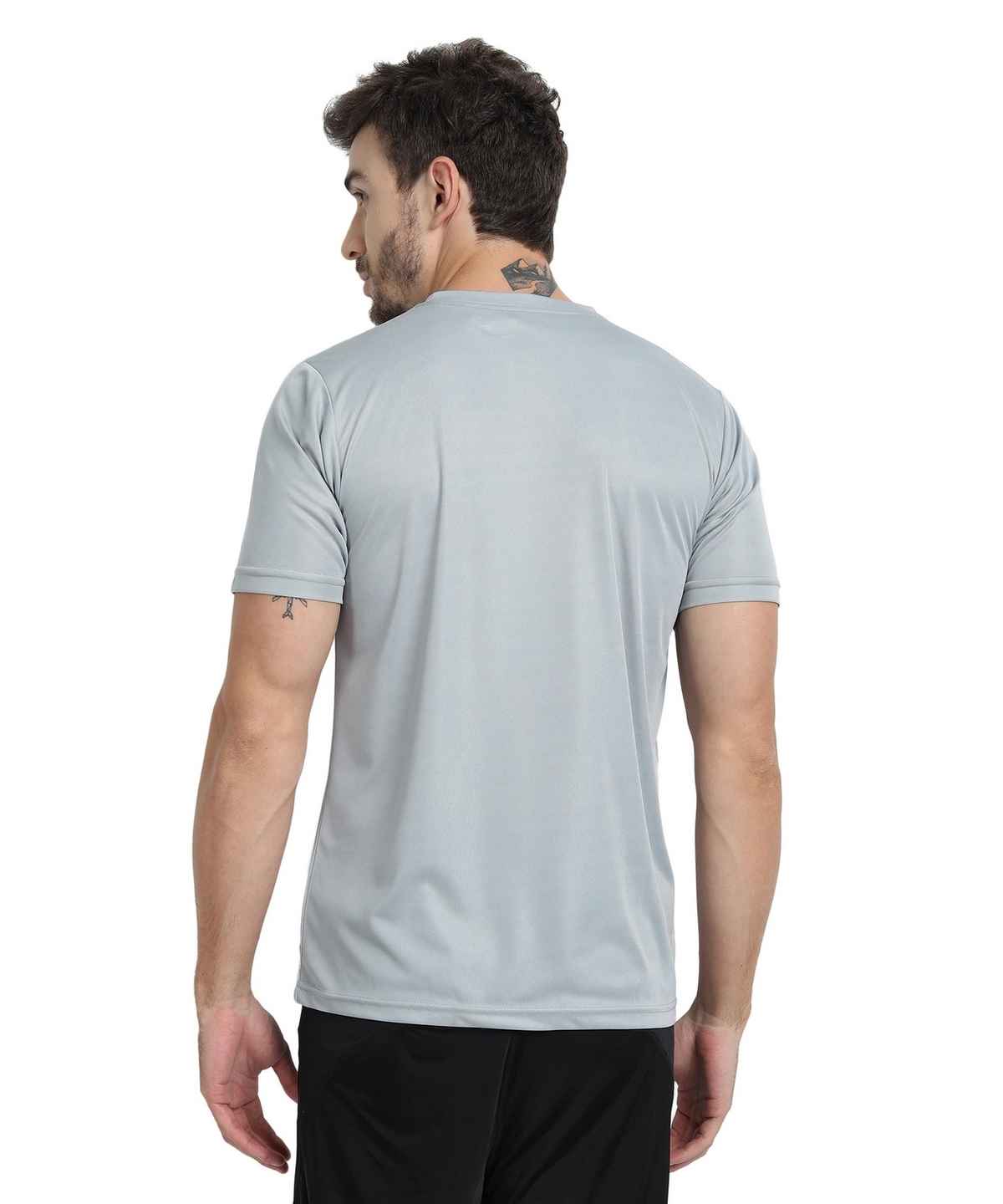 Ftx Men's Solid Round Neck Polyester Half Sleeve Casual T-shirt | Light Grey | S