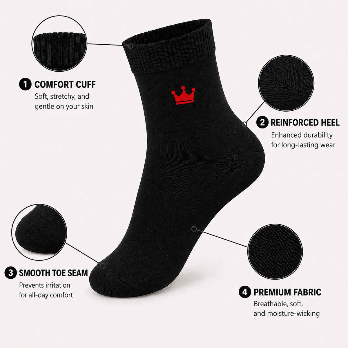 Royal Mart Unisex Solid Cotton Blend Calf Length Socks | Black - Free Size