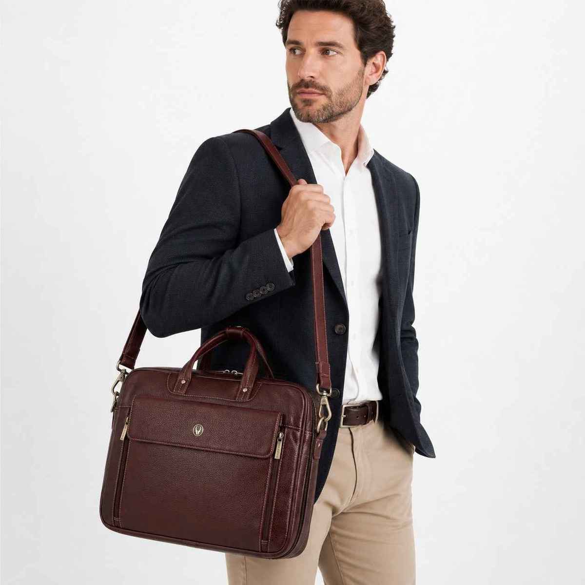 Wildhorn Men's Solid Leather 25 L Laptop Bag | Maroon - 15.6 Inches