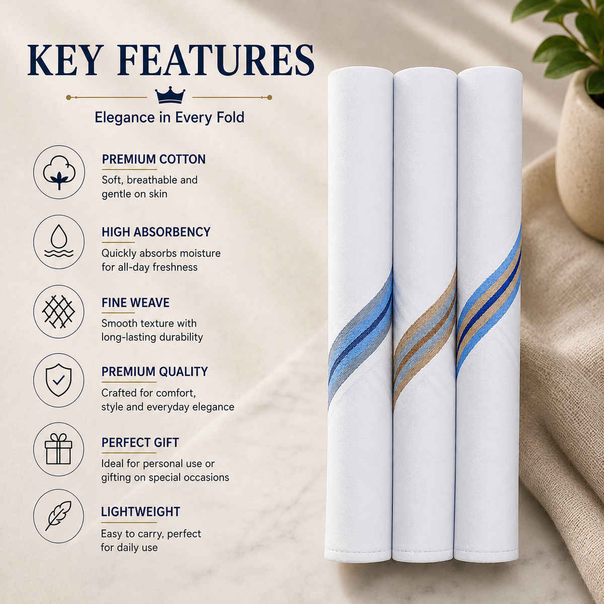 Royal Mart Men's Striped Cotton Handkerchief | Assorted