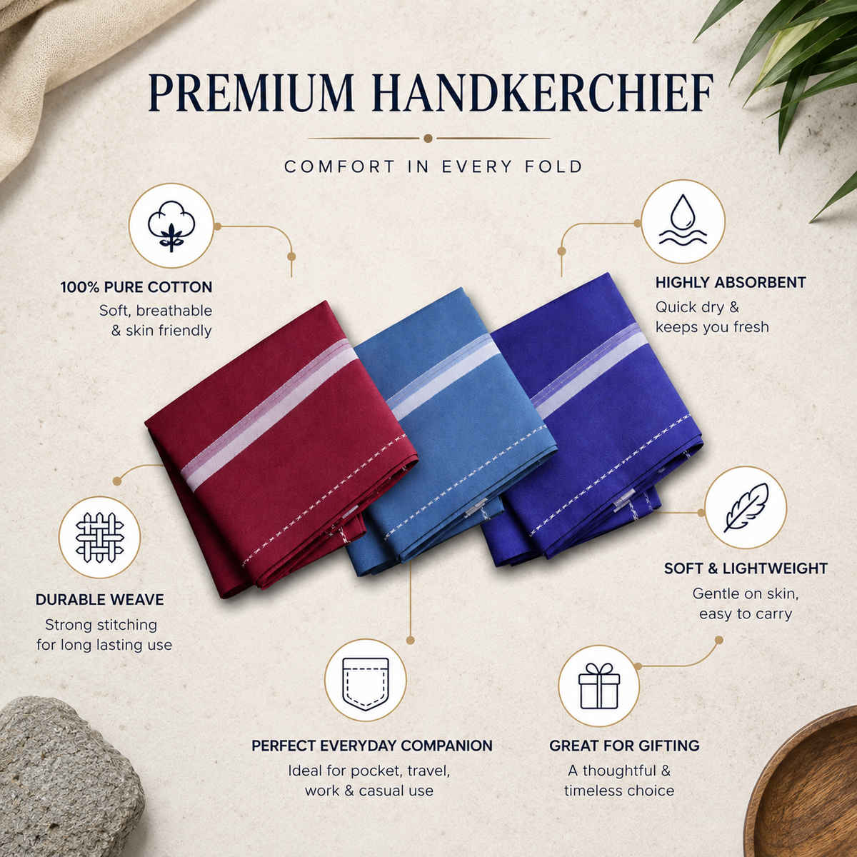 Royal Mart Men's Striped Cotton Handkerchief | Assorted