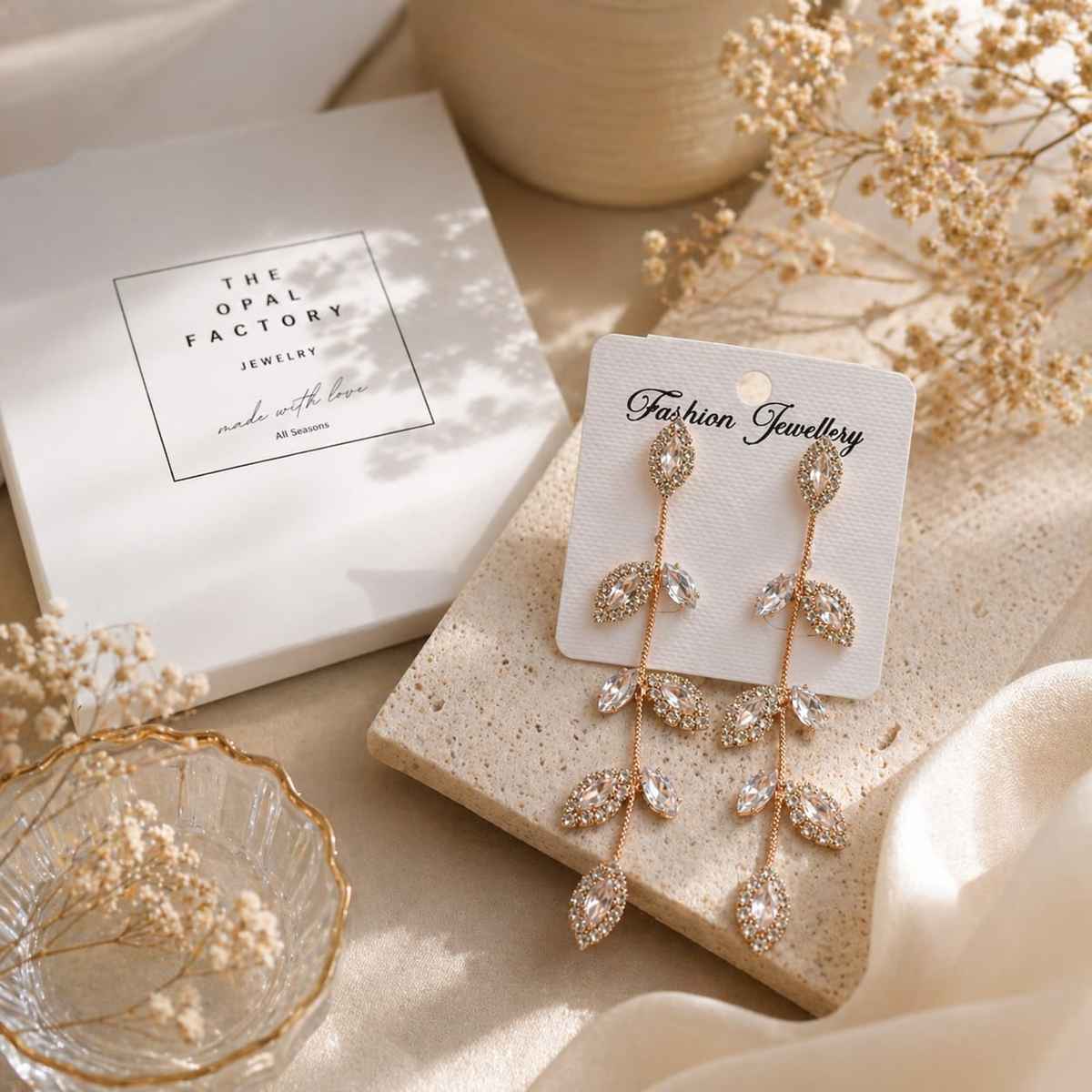 The Opal Factory Diamante Long Drop Earrings | Rose Gold | Gift Set