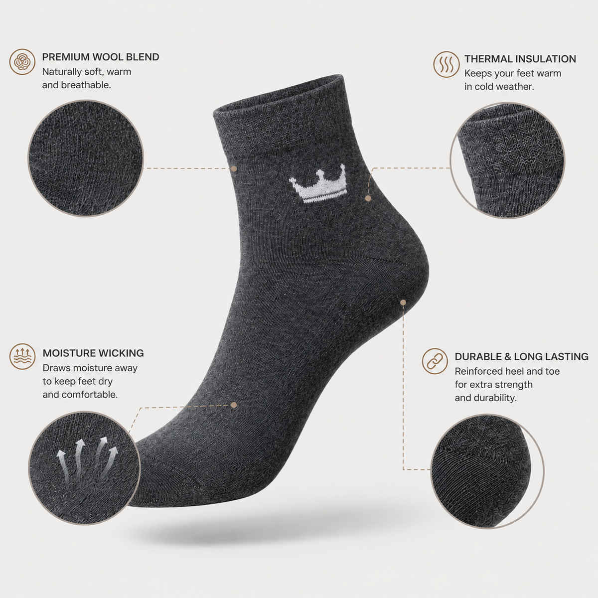 Royal Mart Unisex Solid Wool Ankle Wollen Socks | Black - Free Size