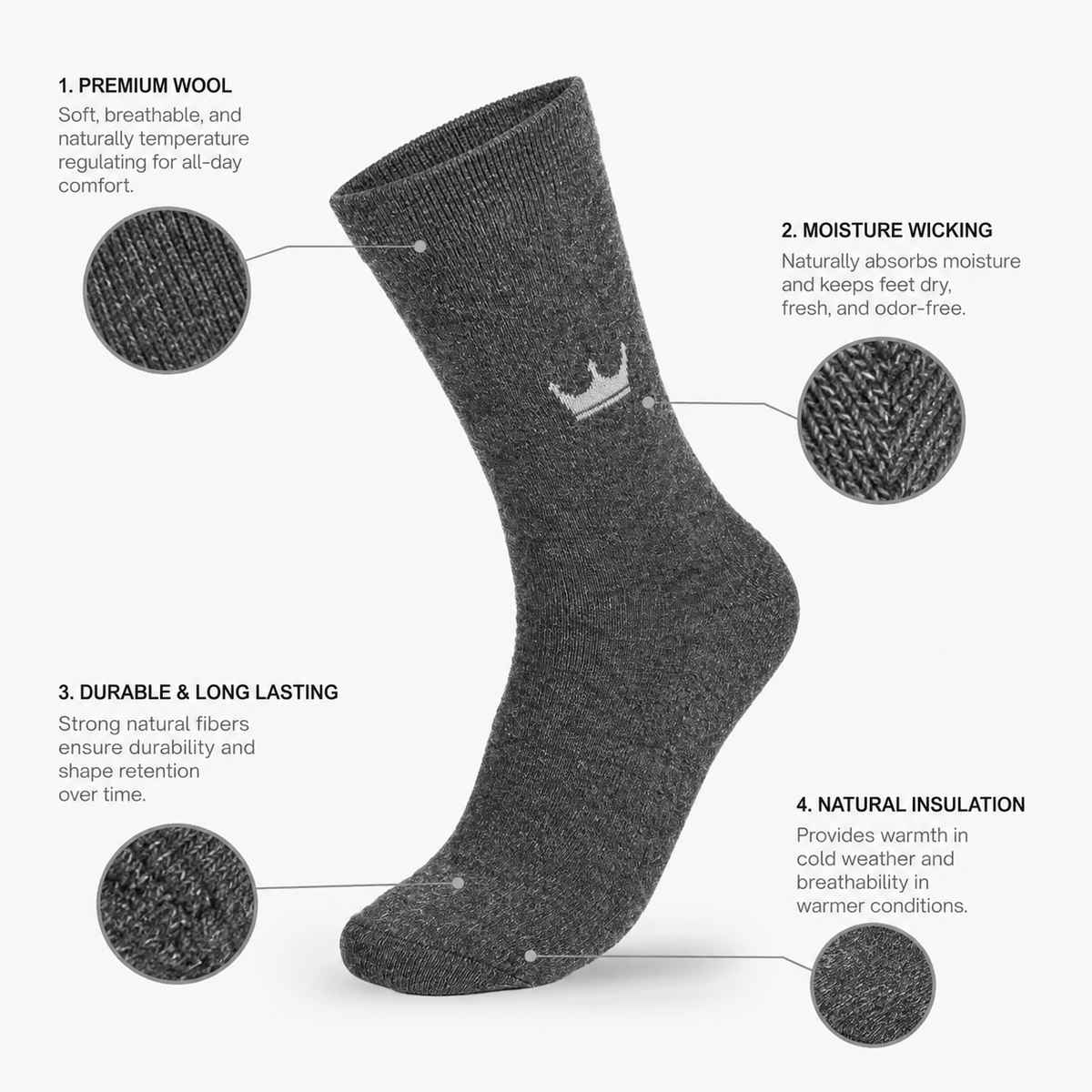 Royal Mart Unisex Wool Calf Length Socks | Black - Free Size