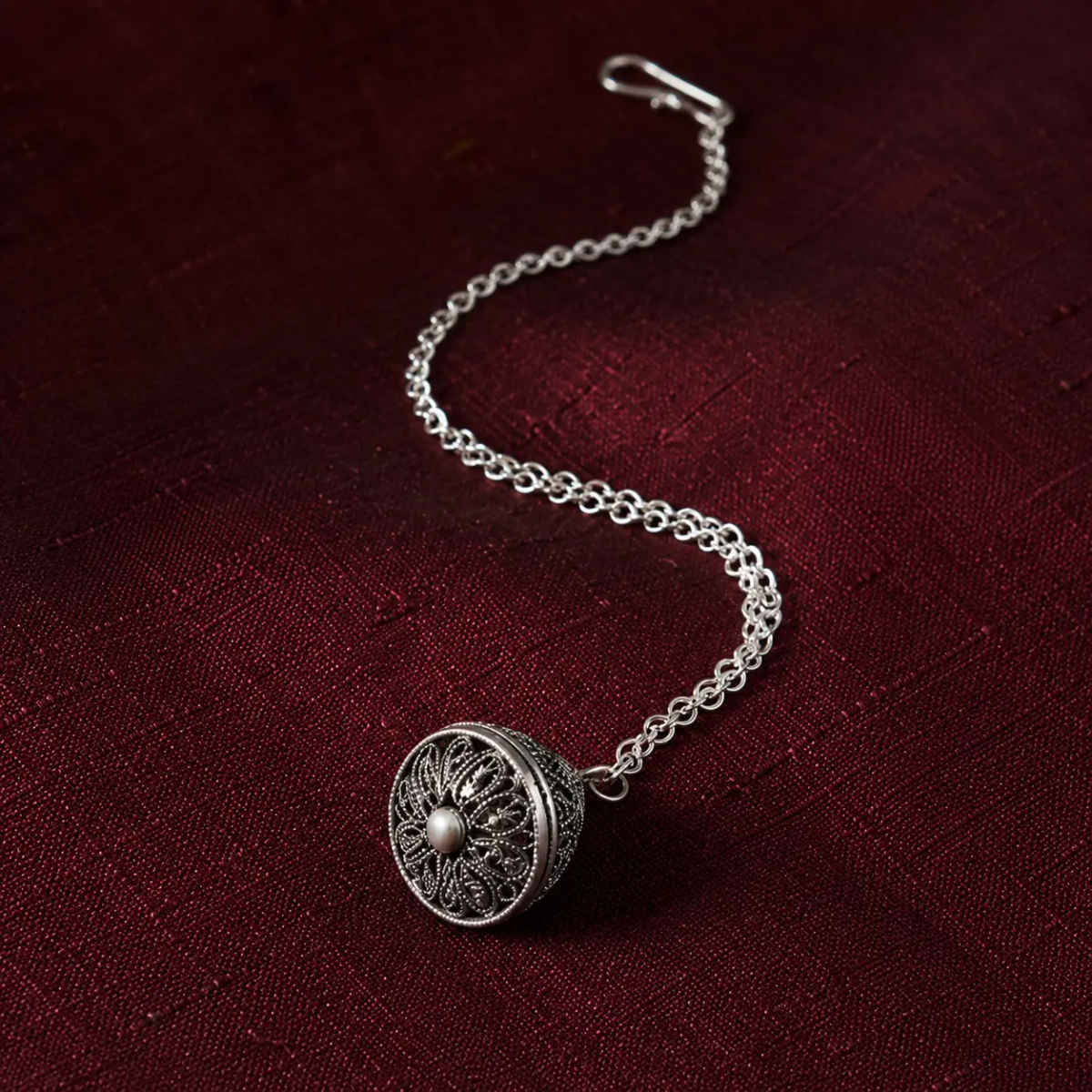 The Opal Factory Navratri Jewelry | Silver Oxidized Borla Maang Tika | Silver