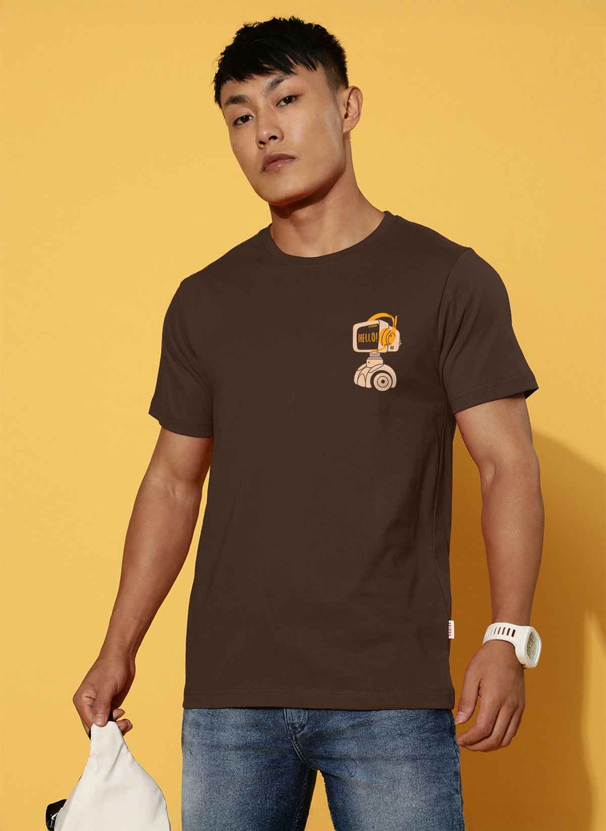 Veirdo Men's Printed Cotton Regular Fit T-Shirt | Brown - 2XL